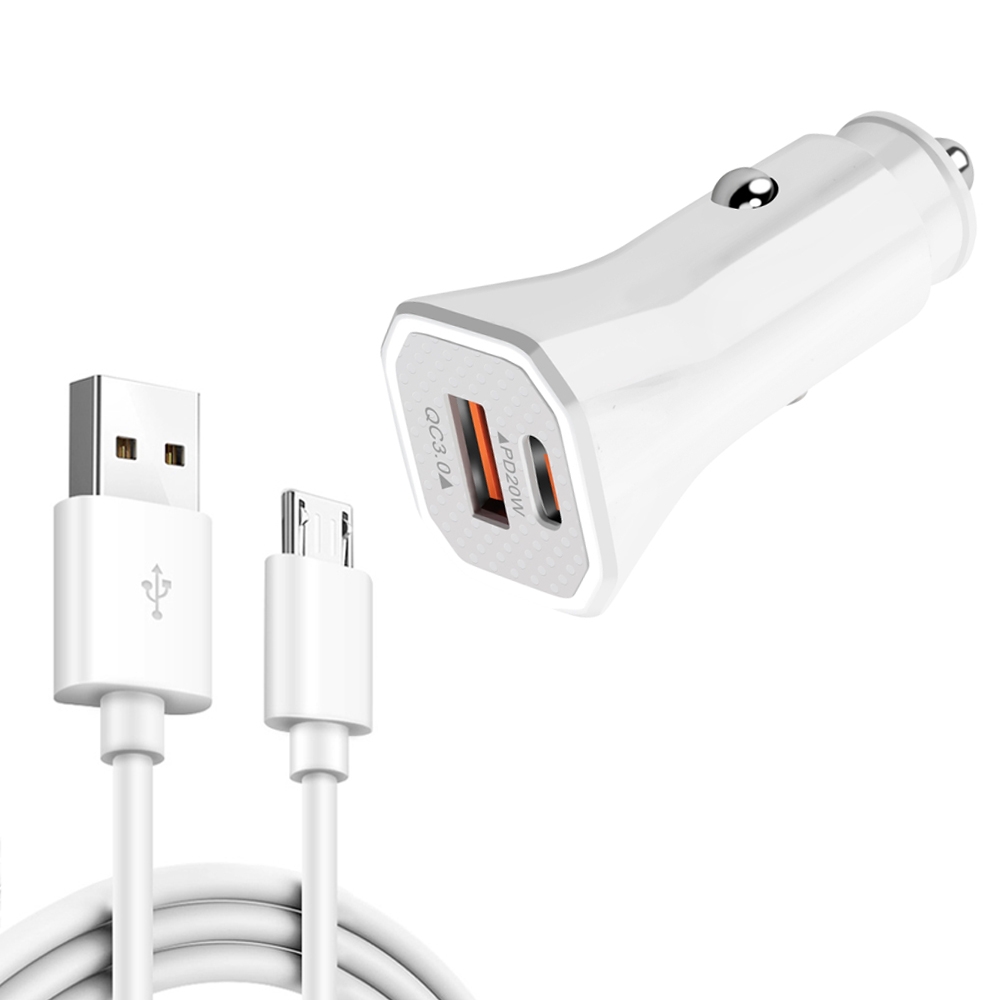 TE-P22 38W PD USB-C / Type-C + QC3. 0 USB Car Charger with 1m USB to Micro USB Data Cable(White) TE-P22 38W PD USB-C / Type-C + QC3. 0 USB Car Charger with 1m USB to Micro USB Data Cable(White)