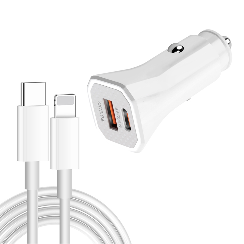 TE-P22 38W PD USB-C / Type-C + QC3. 0 USB Car Charger with 1m USB-C / Type-C to 8 Pin Data Cable(White) TE-P22 38W PD USB-C / Type-C + QC3. 0 USB Car Charger with 1m USB-C / Type-C to 8 Pin Data Cable(White)