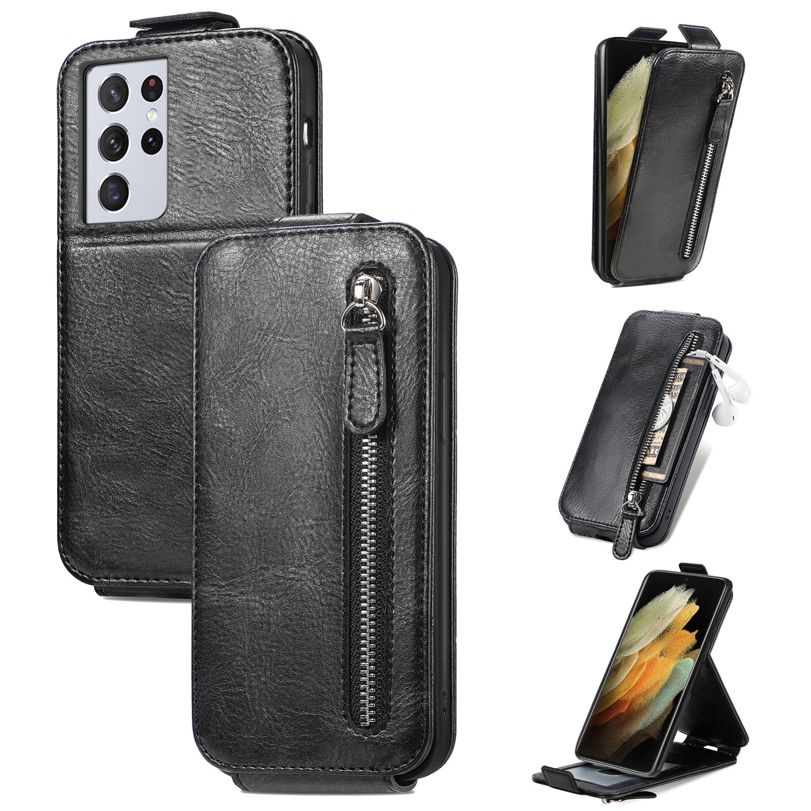 For Samsung Galaxy S21 Ultra Zipper Wallet Vertical Flip Leather Phone Case(Black) For Samsung Galaxy S21 Ultra Zipper Wallet Vertical Flip Leather Phone Case(Black)