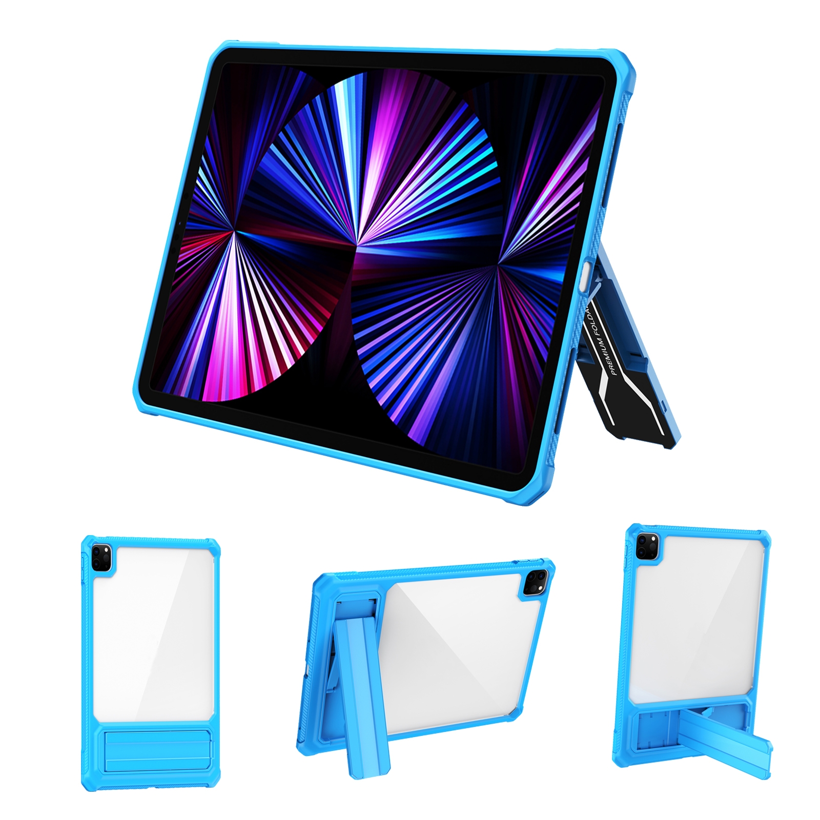 Transparent Acrylic PC TPU Tablet Case with Holder For iPad Air 2020 / Air 2022 10.9(Blue) Transparent Acrylic PC TPU Tablet Case with Holder For iPad Air 2020 / Air 2022 10.9(Blue)