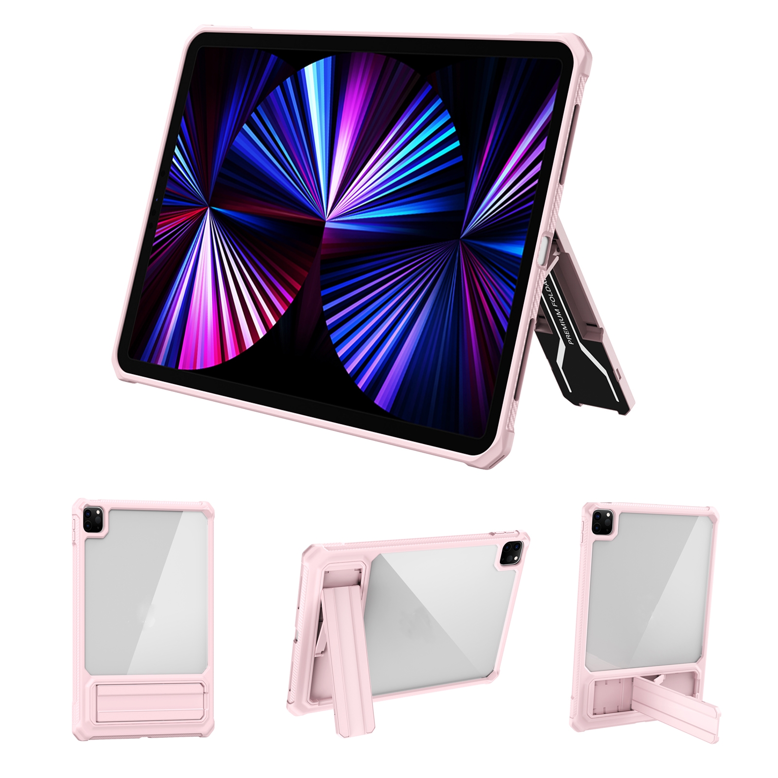 For iPad Pro 11 2020 / 2021 Transparent Acrylic PC TPU Tablet Case with Holder(Pink) For iPad Pro 11 2020 / 2021 Transparent Acrylic PC TPU Tablet Case with Holder(Pink)