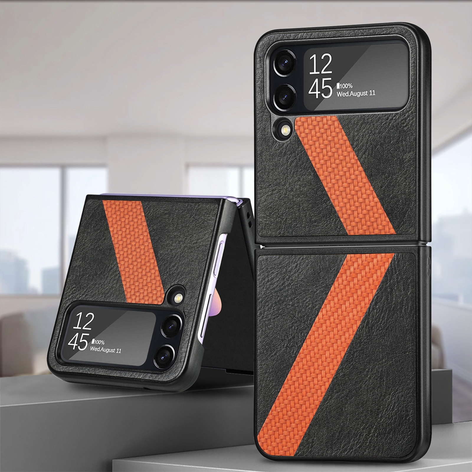 For Samsung Galaxy Z Filp4 L-Shaped Fiber Stitching Folding Phone Case(Black) For Samsung Galaxy Z Filp4 L-Shaped Fiber Stitching Folding Phone Case(Black)