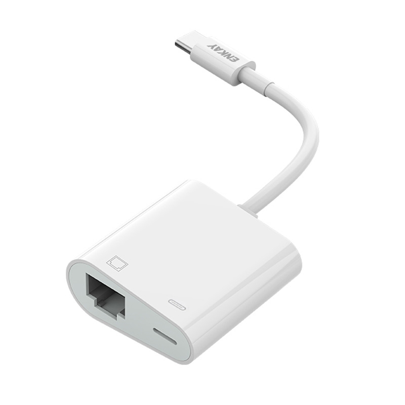 ENKAY Hat-Prince 2 in 1 Type-C Male to Female Type-C + RJ45 Ethernet LAN Network Adapter