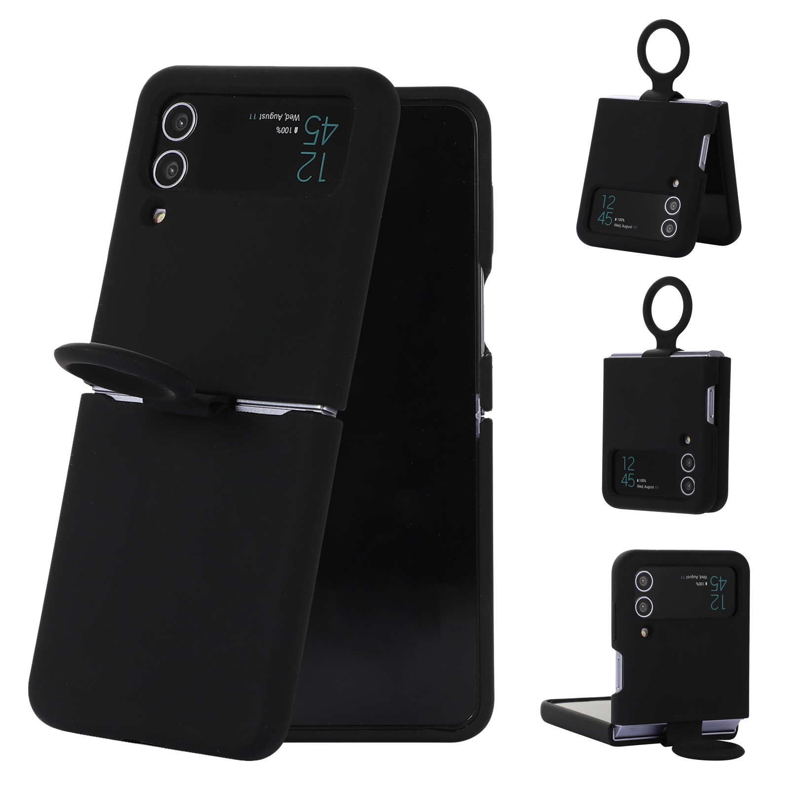 For Samsung Galaxy Flip 4 Silicone Integrated Ring Buckle Phone Case(Black) For Samsung Galaxy Flip 4 Silicone Integrated Ring Buckle Phone Case(Black)