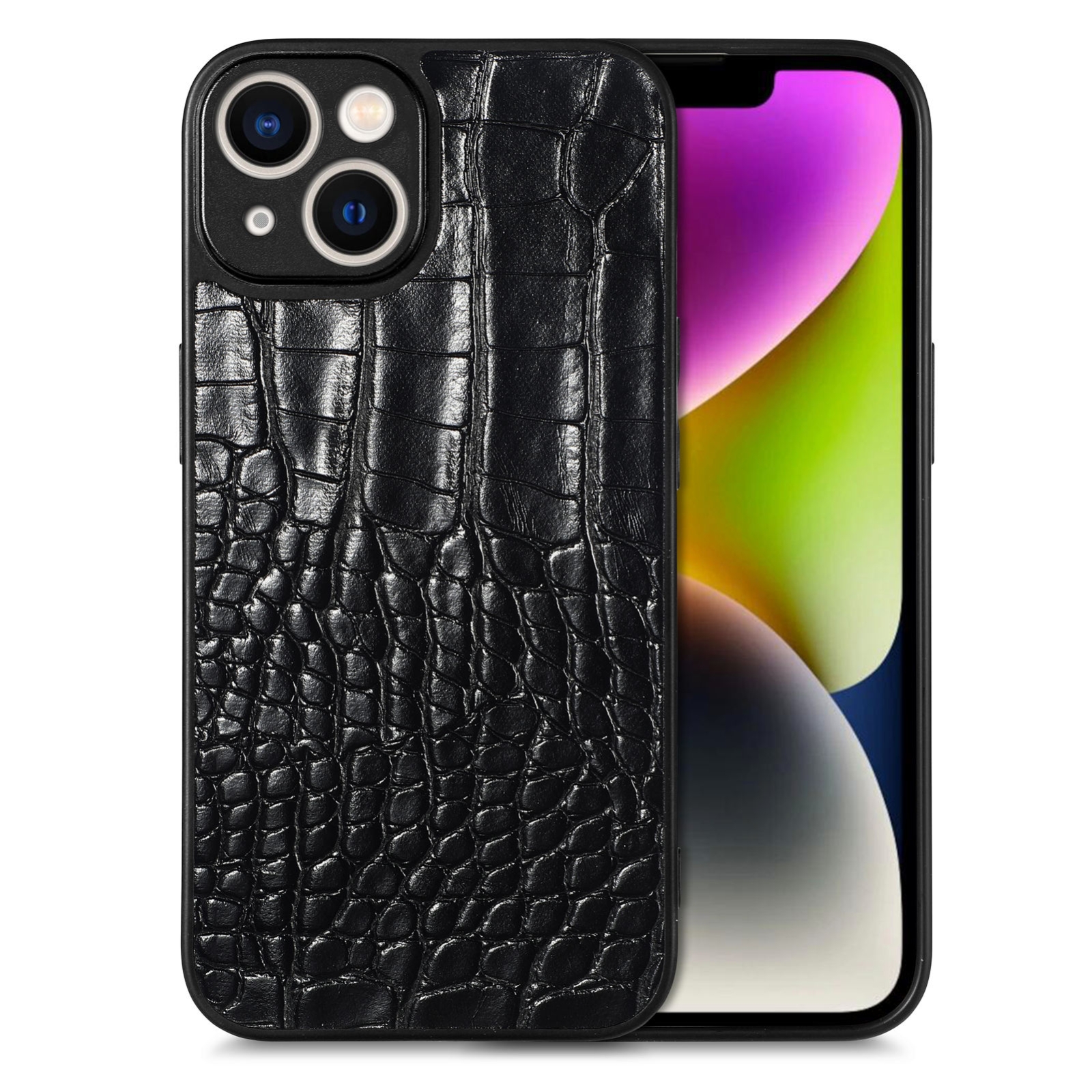 For iPhone 14 Plus Crocodile Grain Leather Back Cover Phone Case(Black) For iPhone 14 Plus Crocodile Grain Leather Back Cover Phone Case(Black)