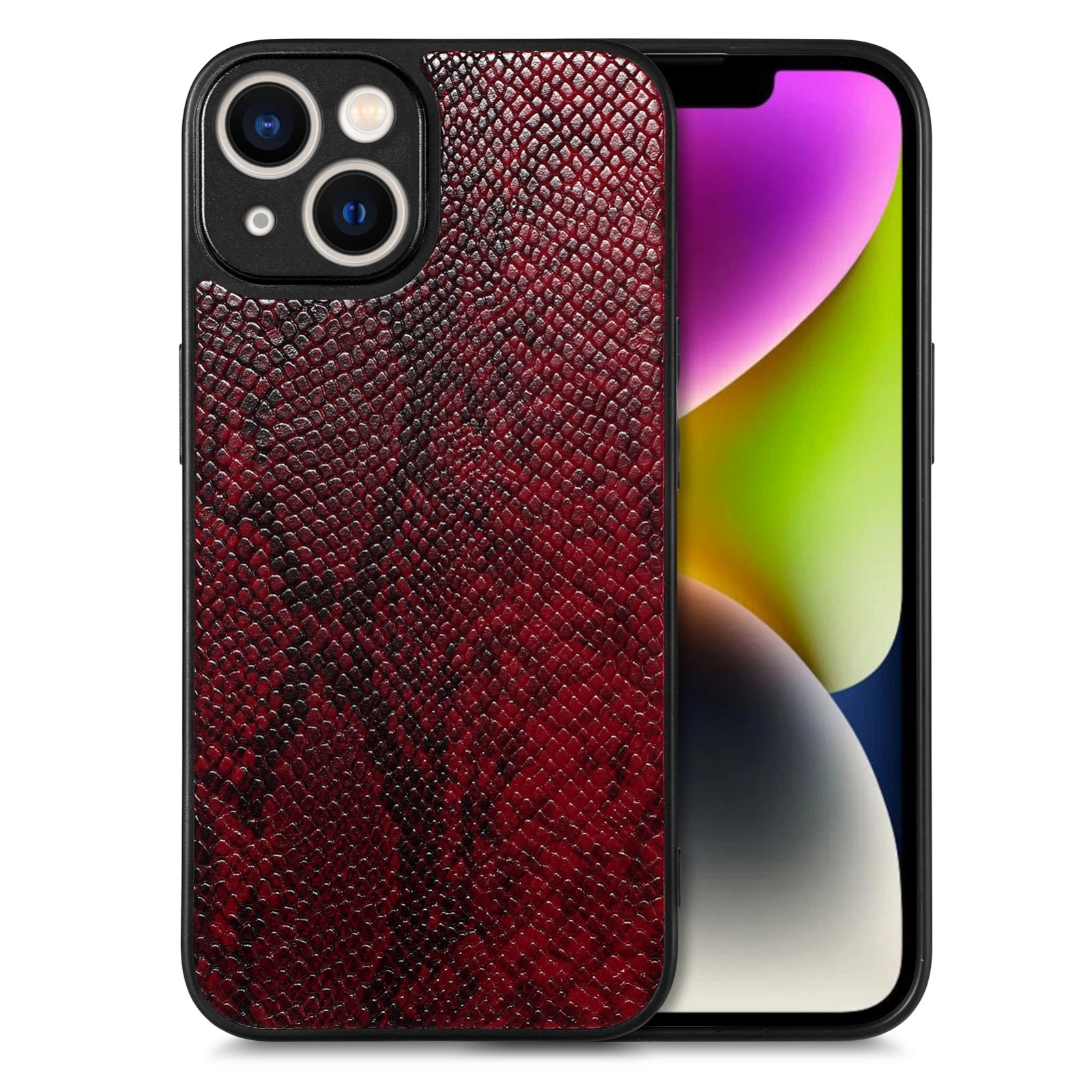 For iPhone 14 Snakeskin Leather Back Cover Phone Case(Red) For iPhone 14 Snakeskin Leather Back Cover Phone Case(Red)