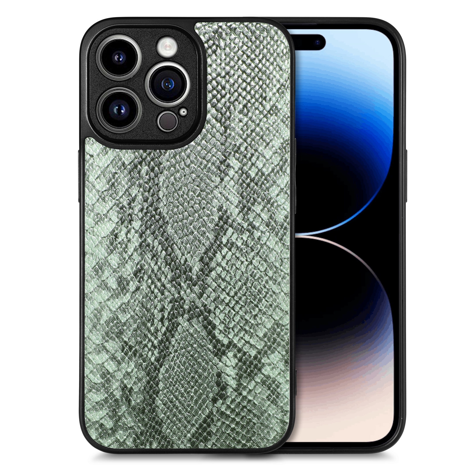 For iPhone 14 Pro Snakeskin Leather Back Cover Phone Case(Green) For iPhone 14 Pro Snakeskin Leather Back Cover Phone Case(Green)