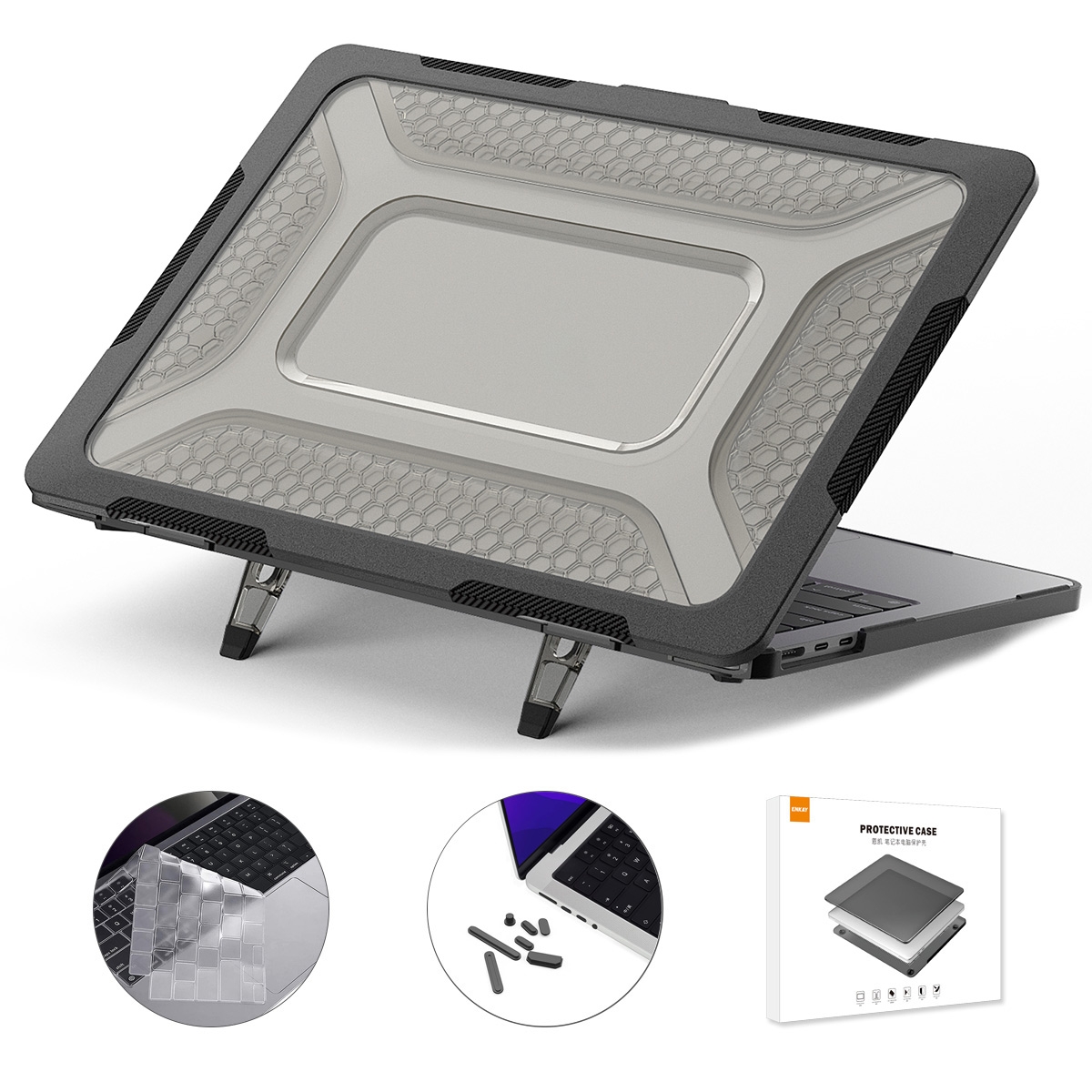 For MacBook Air 13.6 2022/2024 A2681 (M2) / A3113 (M3) ENKAY Hat-Prince 3 in 1 Protective Bracket Case Cover Hard Shell with TPU Keyboard Film / Anti-dust Plugs, Version:EU(Black) For MacBook Air 13.6 2022/2024 A2681 (M2) / A3113 (M3) ENKAY Hat-Prince 3 in 1 Protective Bracket Case Cover Hard Shell with TPU Keyboard Film / Anti-dust Plugs, Version:EU(Black)