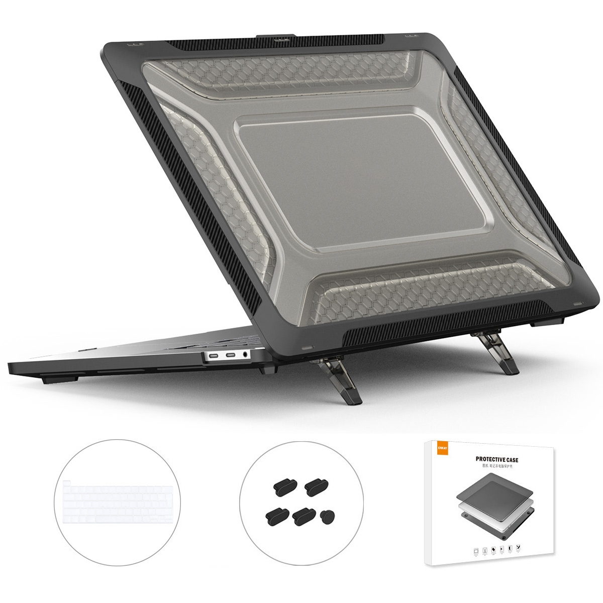 For MacBook Pro 16 A2141 ENKAY Hat-Prince 3 in 1 Protective Bracket Case Cover Hard Shell with TPU Keyboard Film / Anti-dust Plugs, Version:EU(Black) For MacBook Pro 16 A2141 ENKAY Hat-Prince 3 in 1 Protective Bracket Case Cover Hard Shell with TPU Keyboard Film / Anti-dust Plugs, Version:EU(Black)