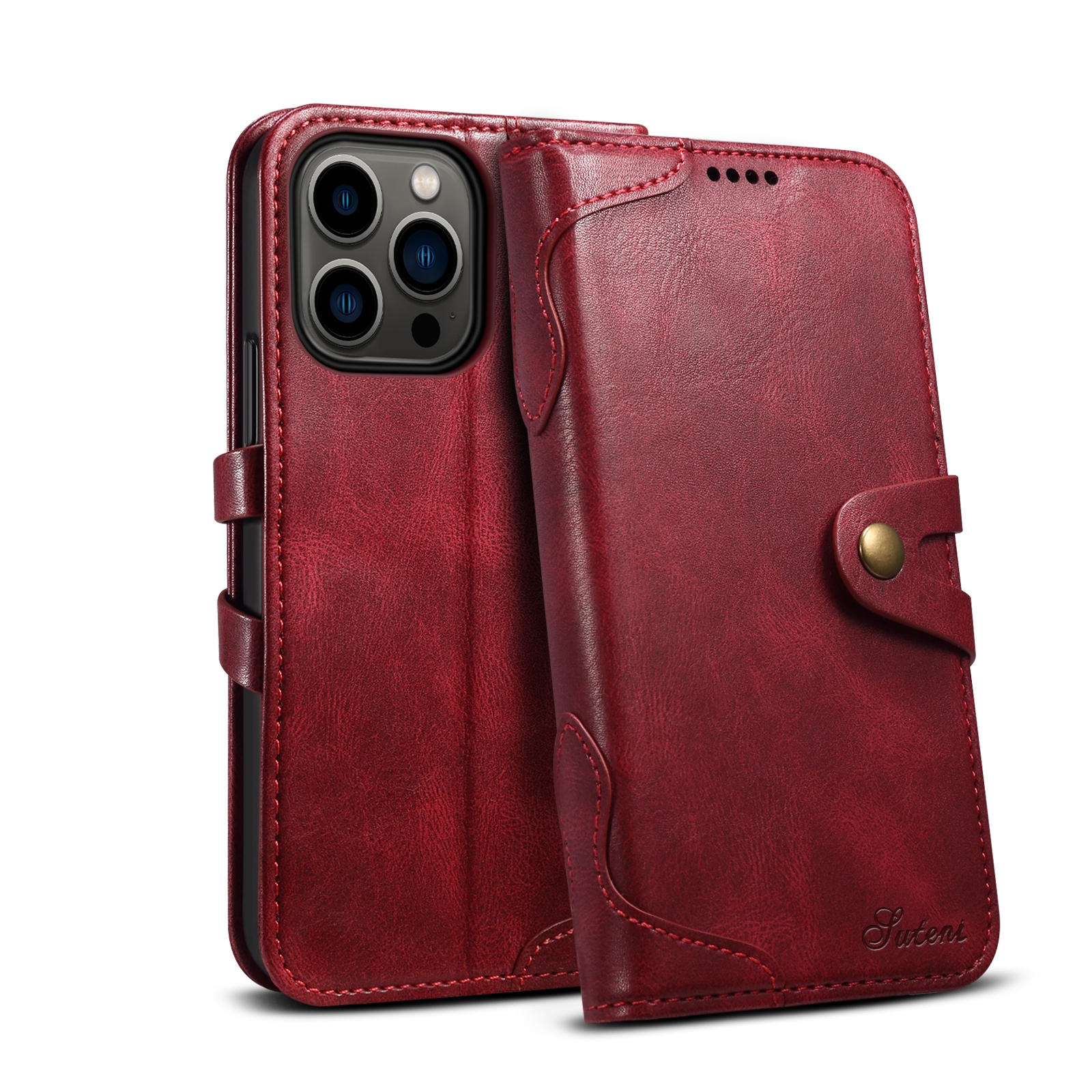 Suteni Calf Texture Buckle Wallet Leather Phone Case For iPhone 14 Pro(Red) Suteni Calf Texture Buckle Wallet Leather Phone Case For iPhone 14 Pro(Red)