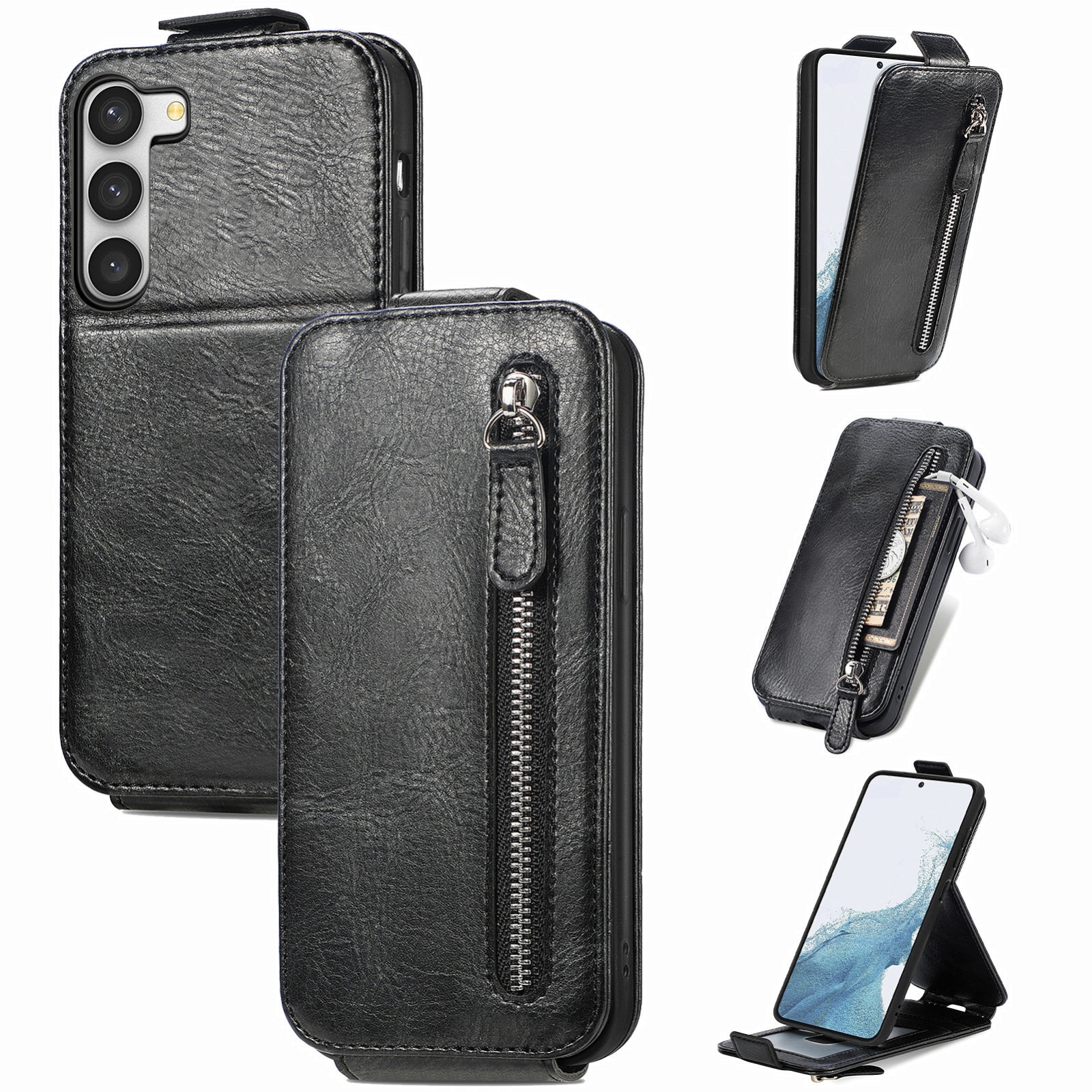 For Samsung Galaxy S23 5G Zipper Wallet Vertical Flip Leather Phone Case(Black) For Samsung Galaxy S23 5G Zipper Wallet Vertical Flip Leather Phone Case(Black)