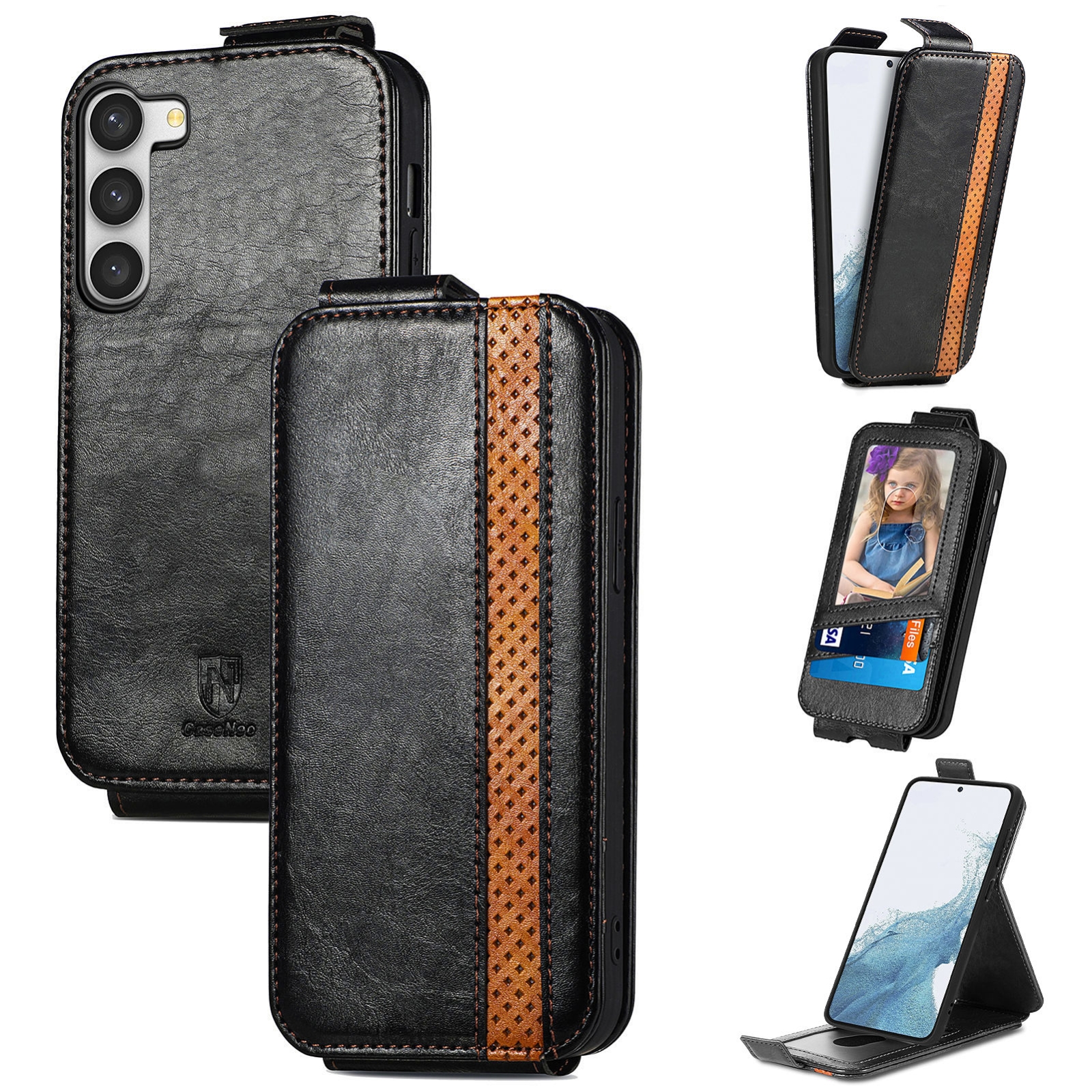 For Samsung Galaxy S23+ 5G Splicing Wallet Card Holder Vertical Flip Leather Phone Case(Black) For Samsung Galaxy S23+ 5G Splicing Wallet Card Holder Vertical Flip Leather Phone Case(Black)