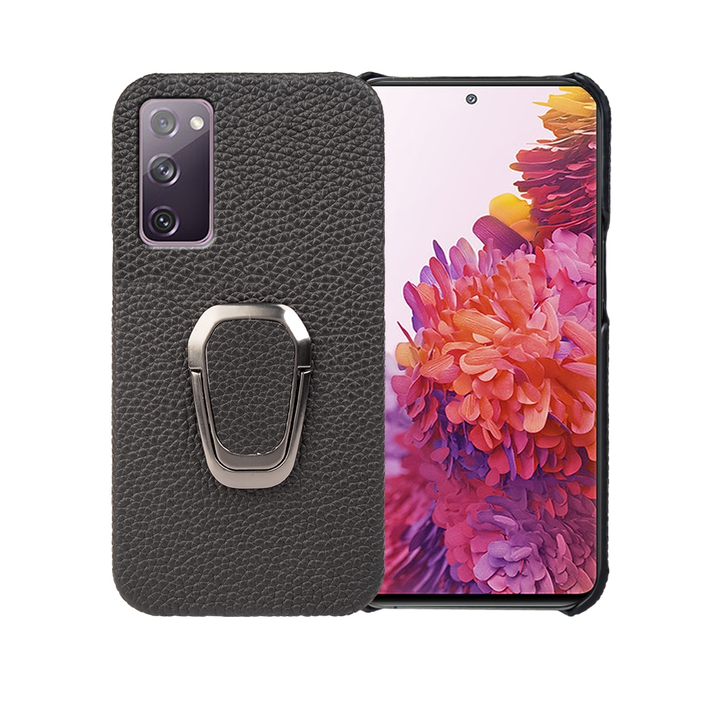 For Samsung Galaxy S20 FE 5G Ring Holder Litchi Texture Genuine Leather Phone Case(Black) For Samsung Galaxy S20 FE 5G Ring Holder Litchi Texture Genuine Leather Phone Case(Black)