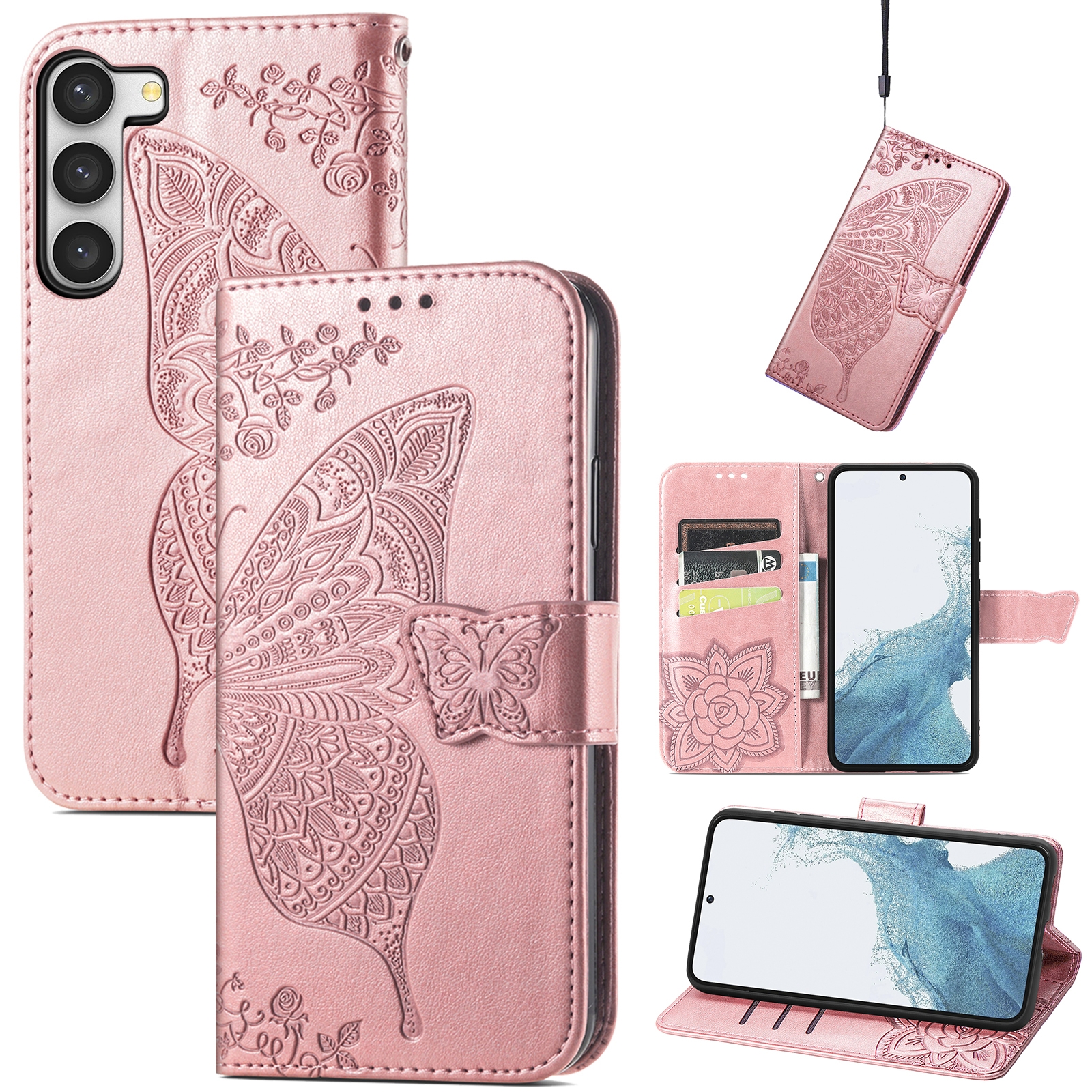 For Samsung Galaxy S23+ 5G Butterfly Love Flower Embossed Leather Phone Case(Rose Gold) For Samsung Galaxy S23+ 5G Butterfly Love Flower Embossed Leather Phone Case(Rose Gold)