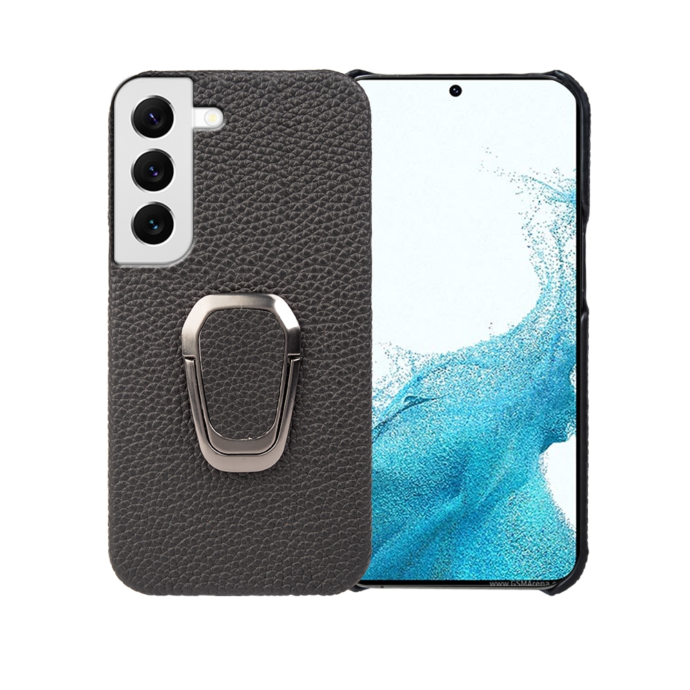 For Samsung Galaxy S22 5G Ring Holder Litchi Texture Genuine Leather Phone Case(Black) For Samsung Galaxy S22 5G Ring Holder Litchi Texture Genuine Leather Phone Case(Black)
