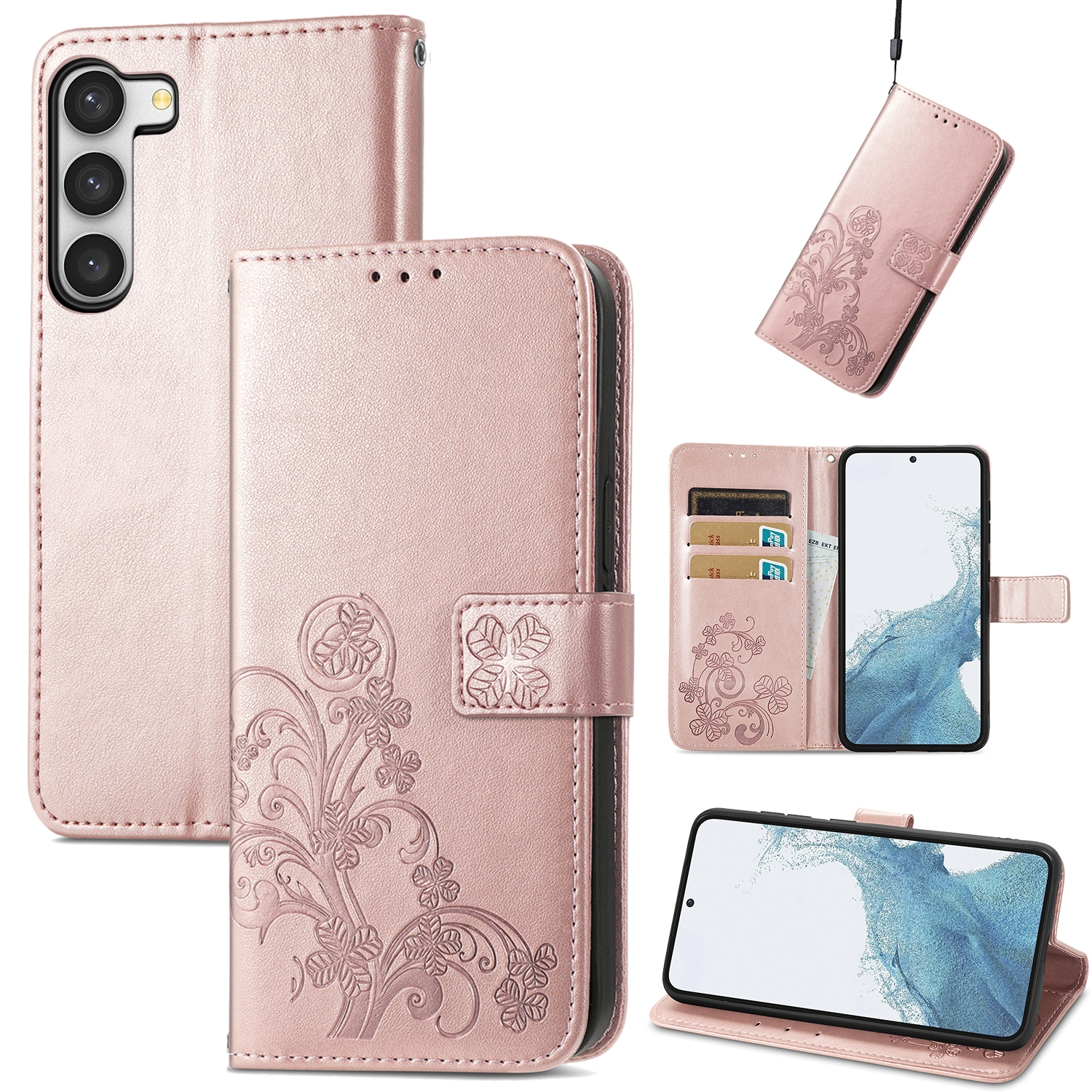 For Samsung Galaxy S23 Ultra 5G Four-leaf Clasp Embossed Buckle Leather Phone Case(Rose Gold) For Samsung Galaxy S23 Ultra 5G Four-leaf Clasp Embossed Buckle Leather Phone Case(Rose Gold)
