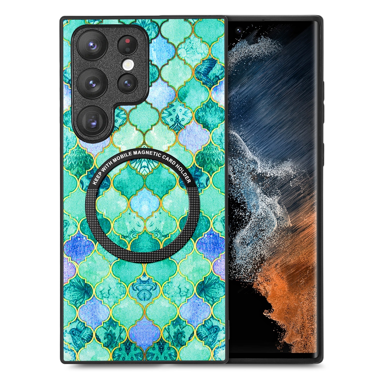 For Samsung Galaxy S23 Ultra 5G Colored Drawing Leather Back Cover Magsafe Phone Case(Emerald)