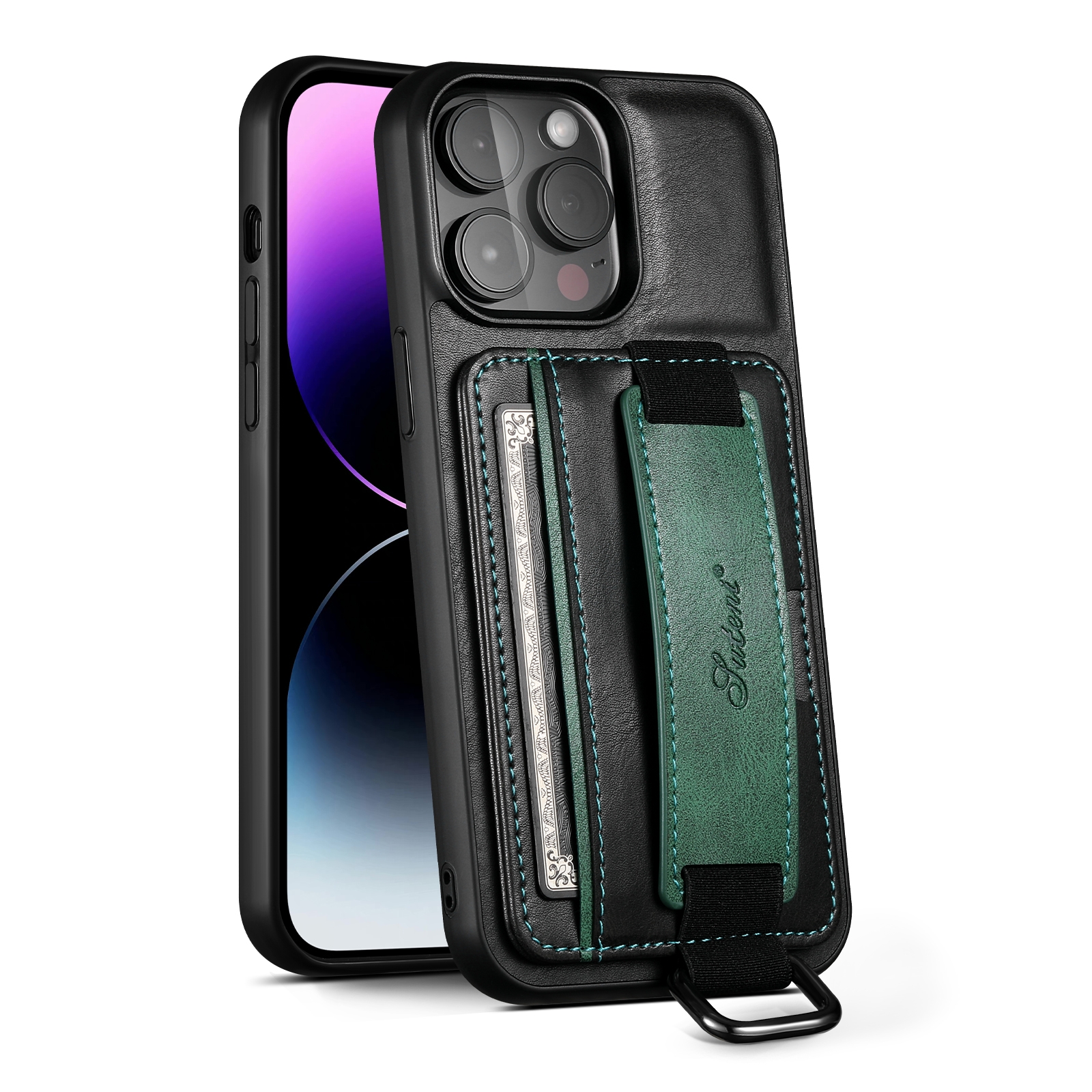 For iPhone 14 Suteni H13 Card Wallet Wrist Strap Holder PU Phone Case(Black) For iPhone 14 Suteni H13 Card Wallet Wrist Strap Holder PU Phone Case(Black)
