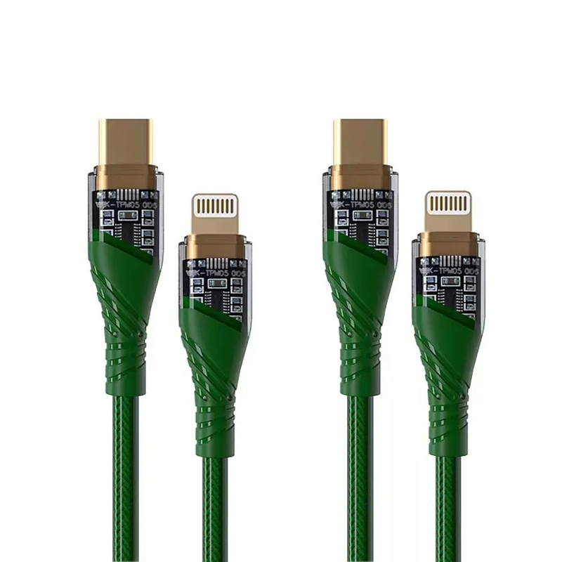 2pcs PD30W USB-C / Type-C to 8 Pin Transparent 3A Fast Charging Data Cable, Length: 1m(Green) 2pcs PD30W USB-C / Type-C to 8 Pin Transparent 3A Fast Charging Data Cable, Length: 1m(Green)