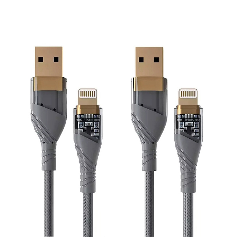 2pcs 2.4A USB to 8 Pin Transparent Fast Charging Data Cable, Length: 1m(Grey) 2pcs 2.4A USB to 8 Pin Transparent Fast Charging Data Cable, Length: 1m(Grey)