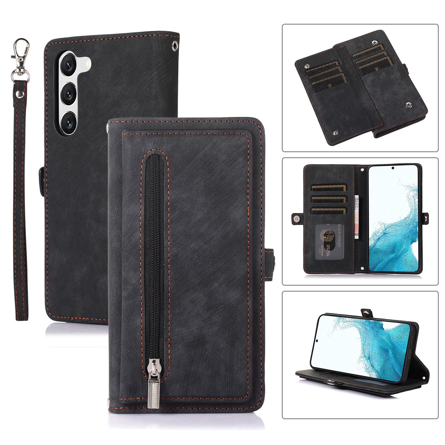 For Samsung Galaxy S23 5G Zipper Card Slot Buckle Wallet Leather Phone Case(Black) For Samsung Galaxy S23 5G Zipper Card Slot Buckle Wallet Leather Phone Case(Black)