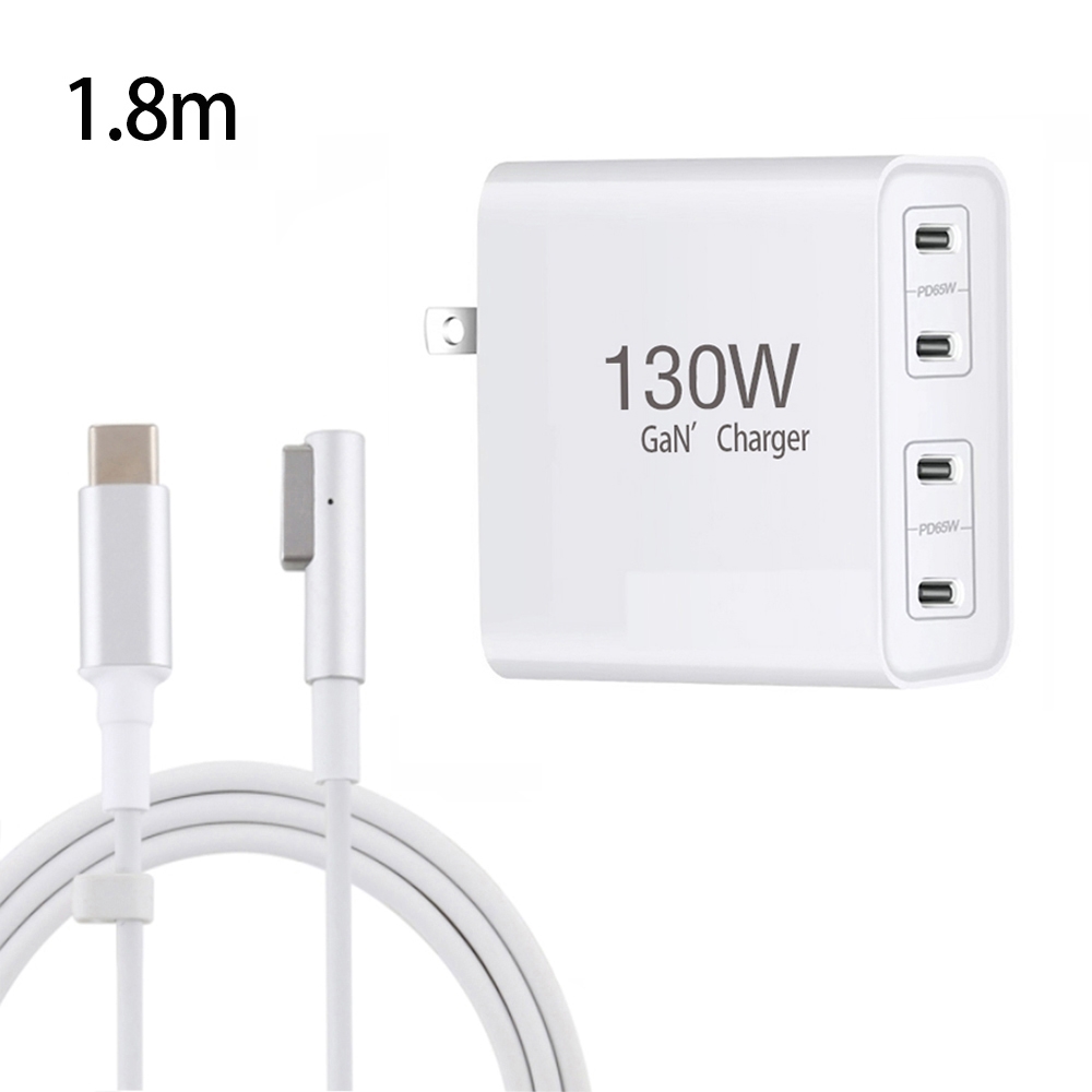 GaN 130W 4-Port USB-C PD65W / PD30W Multi Port Type-C Charger with 1.8m Type-C to MagSafe 1 / L Header Data Cable US Plug GaN 130W 4-Port USB-C PD65W / PD30W Multi Port Type-C Charger with 1.8m Type-C to MagSafe 1 / L Header Data Cable US Plug