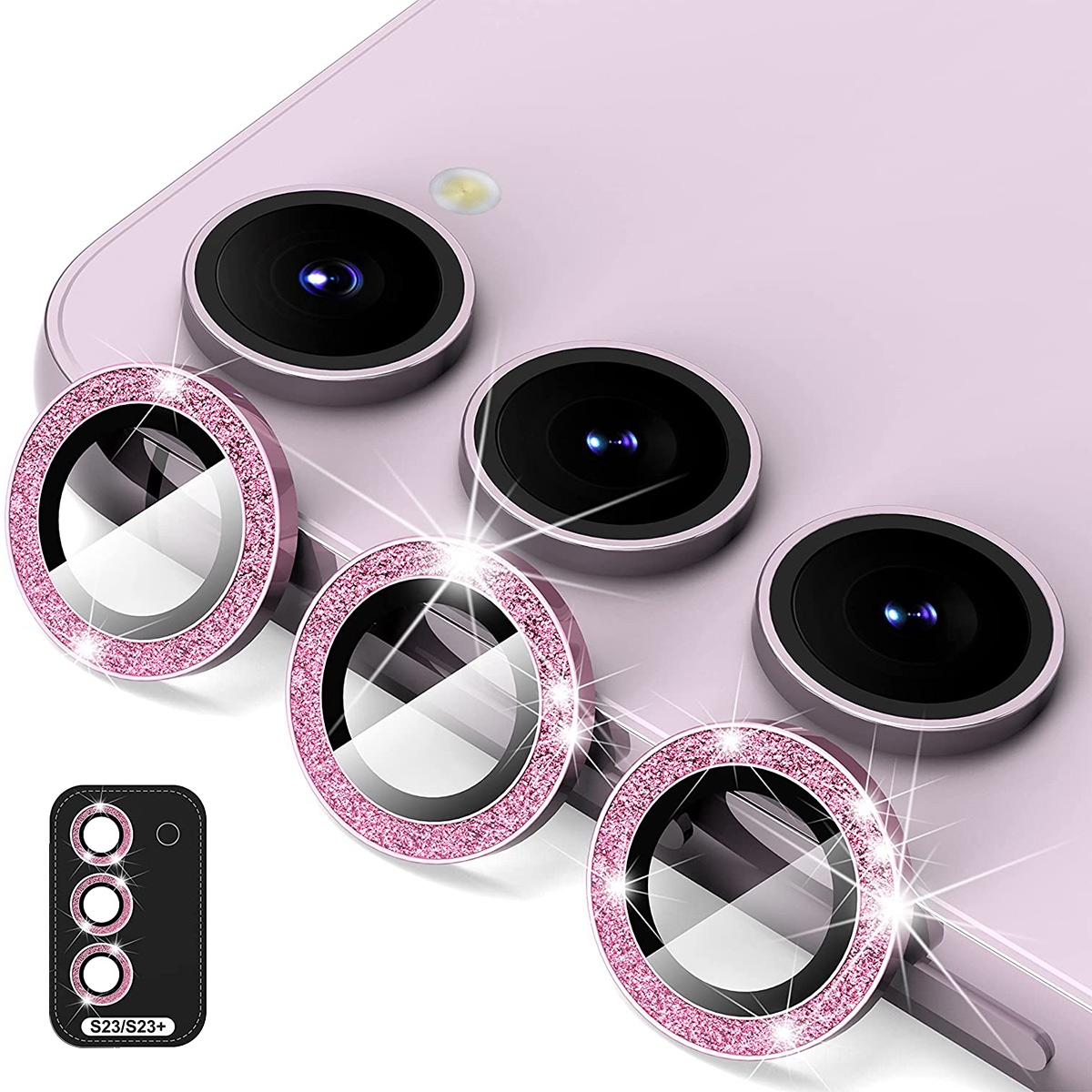 For Samsung Galaxy S23 5G / S23+ 5G ENKAY 9H Rear Camera Lens Glitter Aluminium Alloy Ring Tempered Glass Film(Pink) For Samsung Galaxy S23 5G / S23+ 5G ENKAY 9H Rear Camera Lens Glitter Aluminium Alloy Ring Tempered Glass Film(Pink)