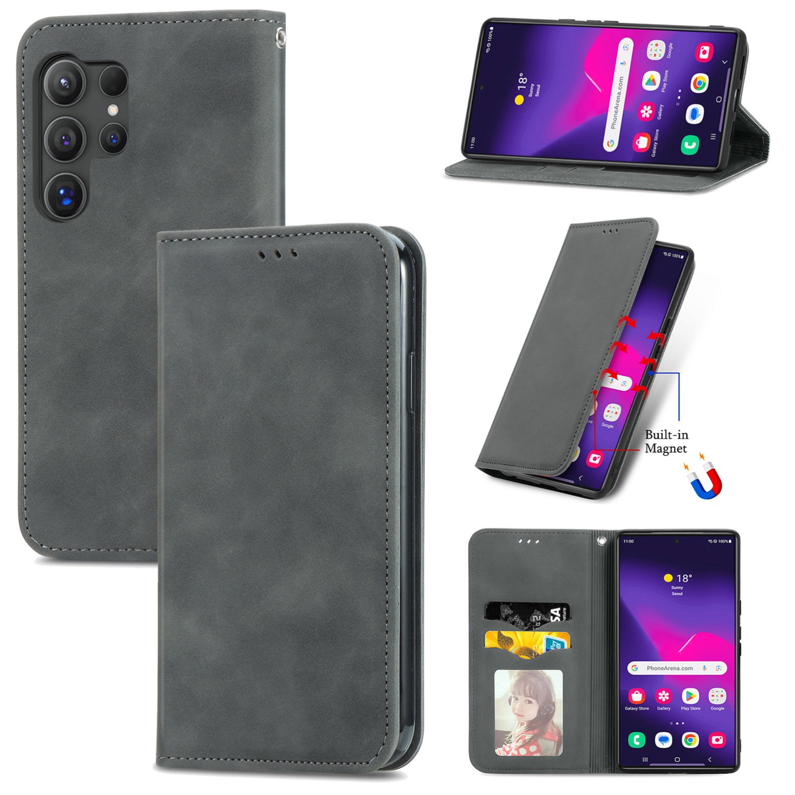 For Samsung Galaxy S24 Ultra 5G Retro Skin Feel Magnetic Leather Phone Case(Gray) For Samsung Galaxy S24 Ultra 5G Retro Skin Feel Magnetic Leather Phone Case(Gray)