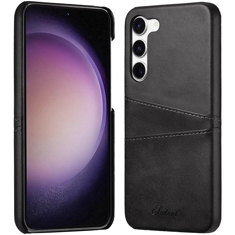 For Samsung Galaxy S23 5G teni Calf Texture Back Cover Phone Case with Card Slots(Black)