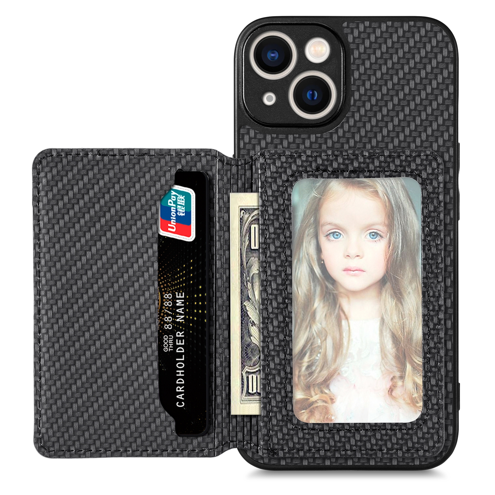 For iPhone 13 mini Carbon Fiber Magnetic Card Bag Phone Case(Black) For iPhone 13 mini Carbon Fiber Magnetic Card Bag Phone Case(Black)