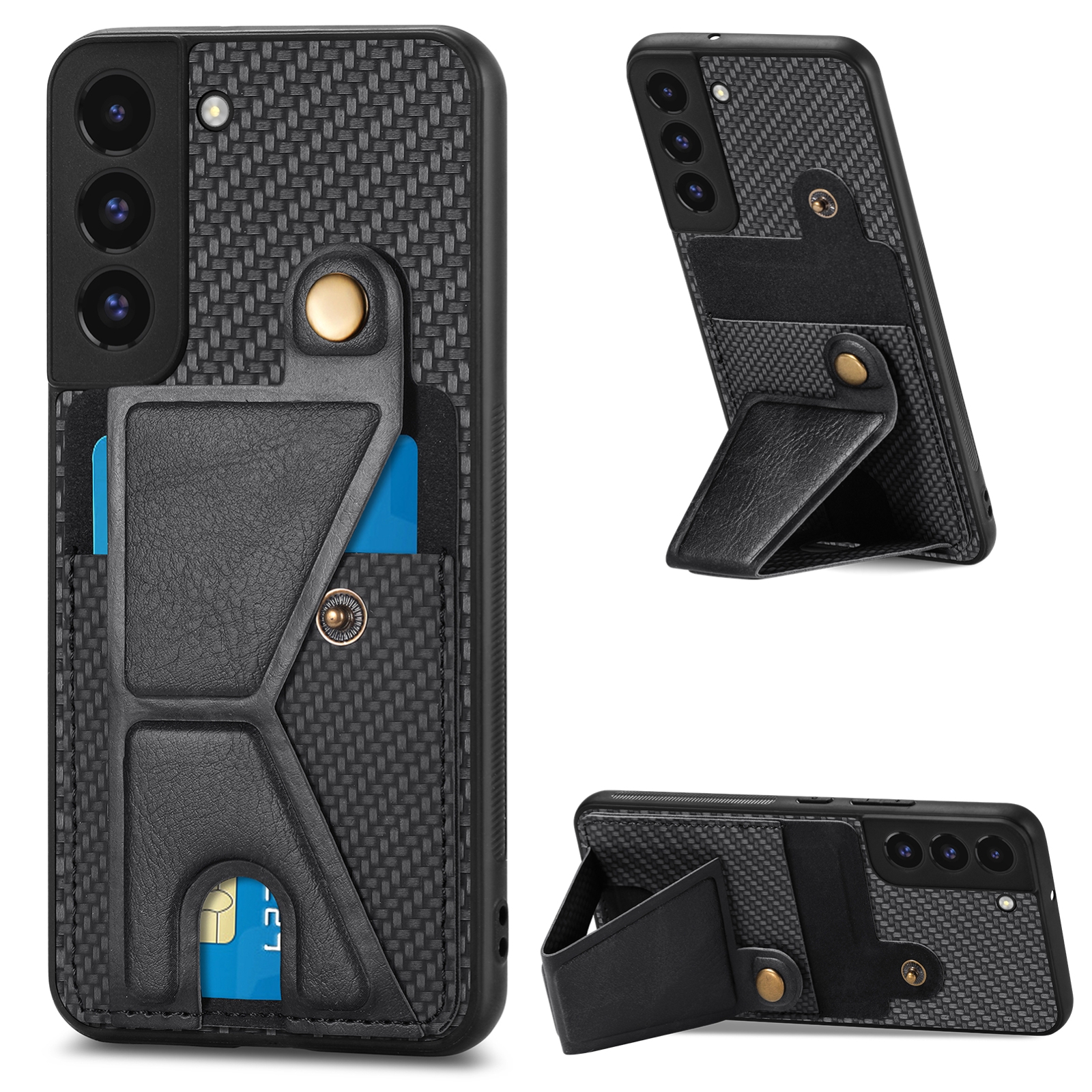 For Samsung Galaxy S22 5G Carbon Fiber Wallet Flip Card K-shaped Holder Phone Case(Black) For Samsung Galaxy S22 5G Carbon Fiber Wallet Flip Card K-shaped Holder Phone Case(Black)