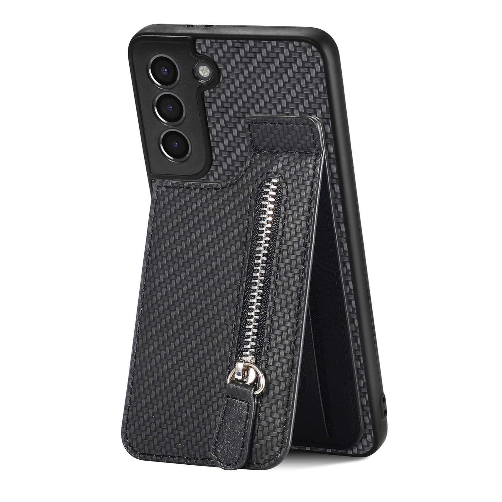 For Samsung Galaxy S21+ 5G Carbon Fiber Vertical Flip Zipper Wallet Phone Case(Black) For Samsung Galaxy S21+ 5G Carbon Fiber Vertical Flip Zipper Wallet Phone Case(Black)