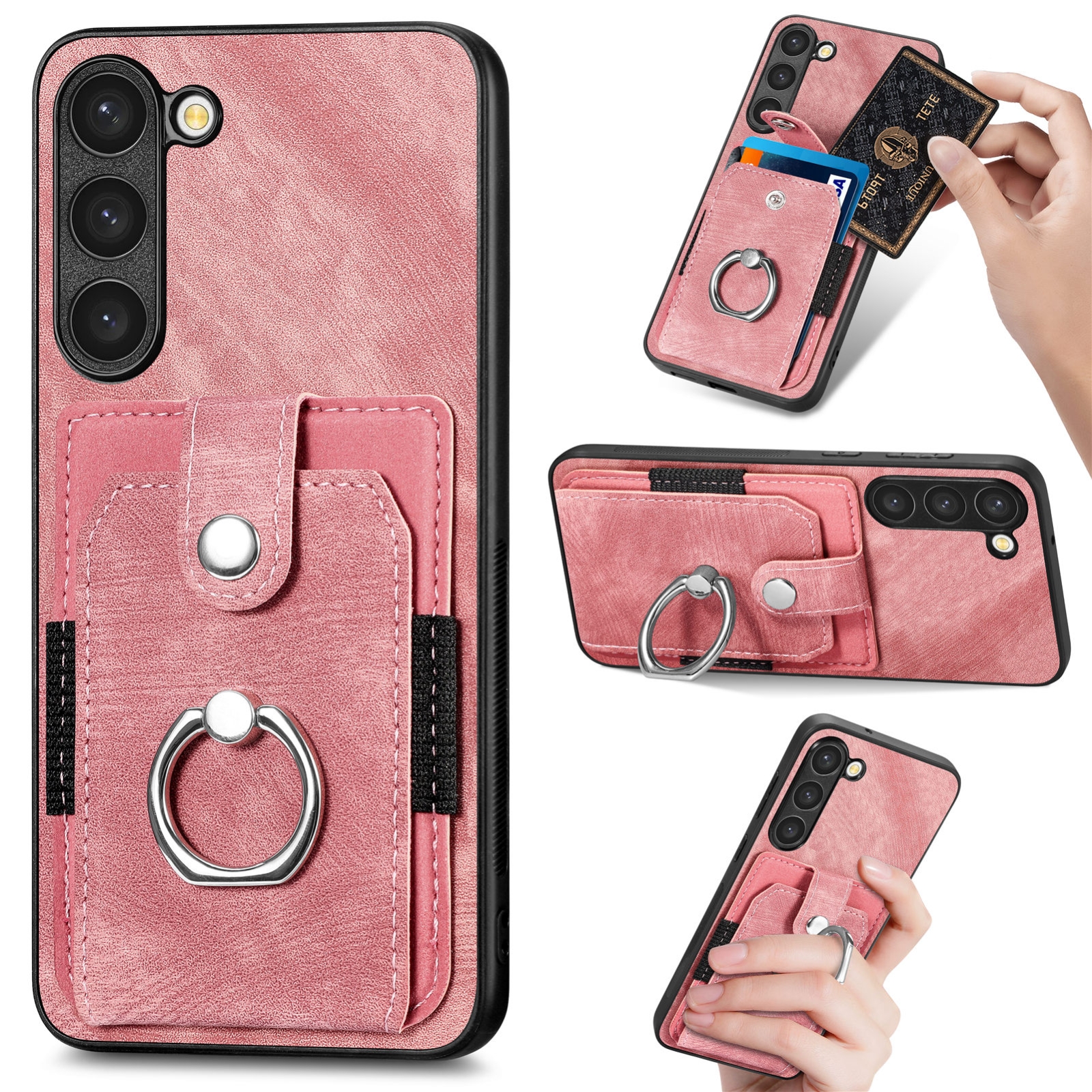 For Samsung Galaxy S23 5G Retro Skin-feel Ring Card Wallet Phone Case(Pink) For Samsung Galaxy S23 5G Retro Skin-feel Ring Card Wallet Phone Case(Pink)