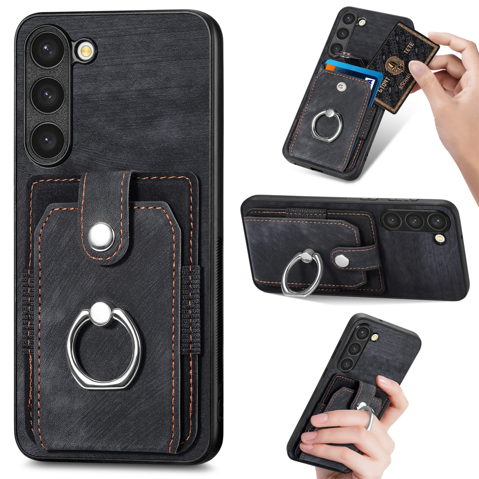 For Samsung Galaxy S22 5G Retro Skin-feel Ring Card Wallet Phone Case(Black) For Samsung Galaxy S22 5G Retro Skin-feel Ring Card Wallet Phone Case(Black)