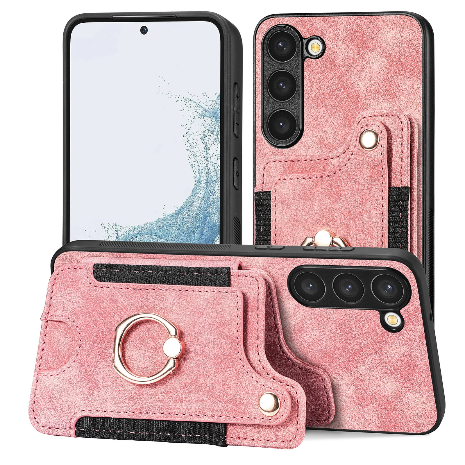 For Samsung Galaxy S23+ 5G Retro Skin-feel Ring Multi-card Wallet Phone Case(Pink) For Samsung Galaxy S23+ 5G Retro Skin-feel Ring Multi-card Wallet Phone Case(Pink)