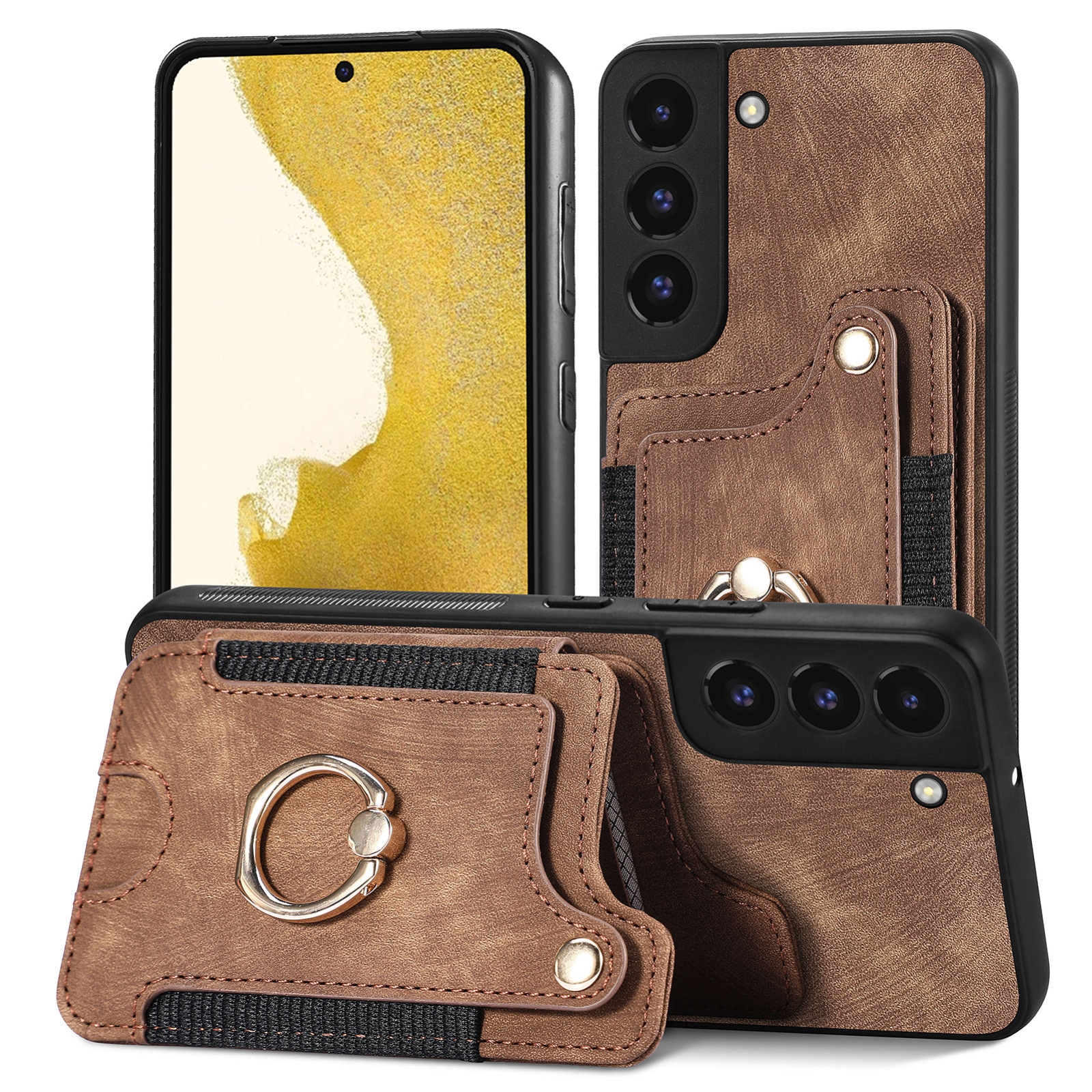 For Samsung Galaxy S22 5G Retro Skin-feel Ring Multi-card Wallet Phone Case(Brown) For Samsung Galaxy S22 5G Retro Skin-feel Ring Multi-card Wallet Phone Case(Brown)