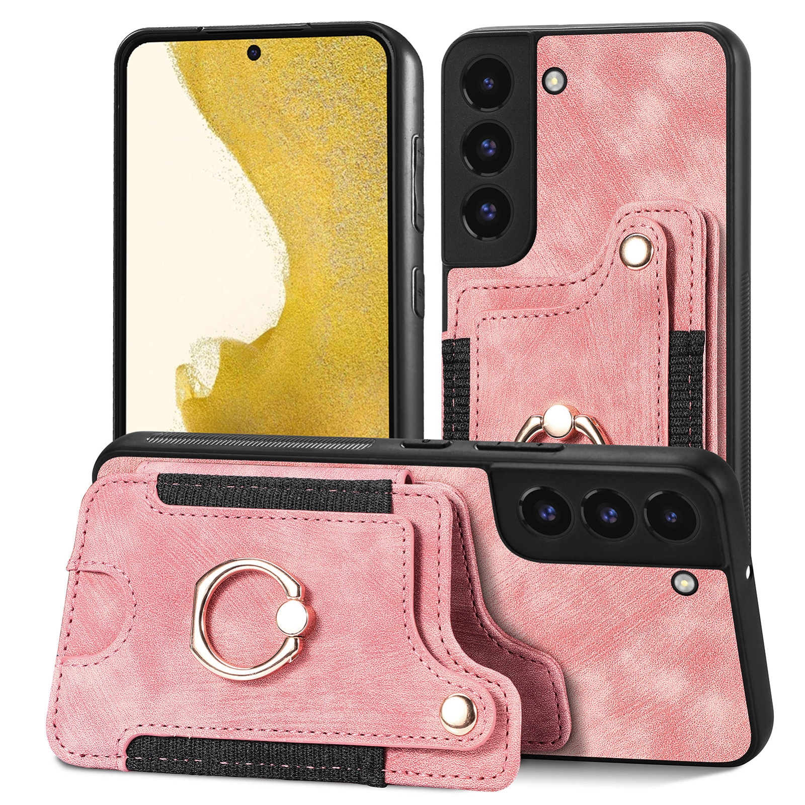 For Samsung Galaxy S22+ 5G Retro Skin-feel Ring Multi-card Wallet Phone Case(Pink) For Samsung Galaxy S22+ 5G Retro Skin-feel Ring Multi-card Wallet Phone Case(Pink)