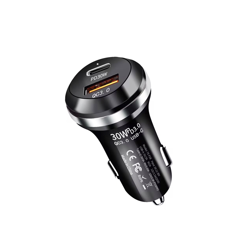 P28 USB-C PD30W + QC3.0 18W USB Dual Port Car Charger(Black) P28 USB-C PD30W + QC3.0 18W USB Dual Port Car Charger(Black)