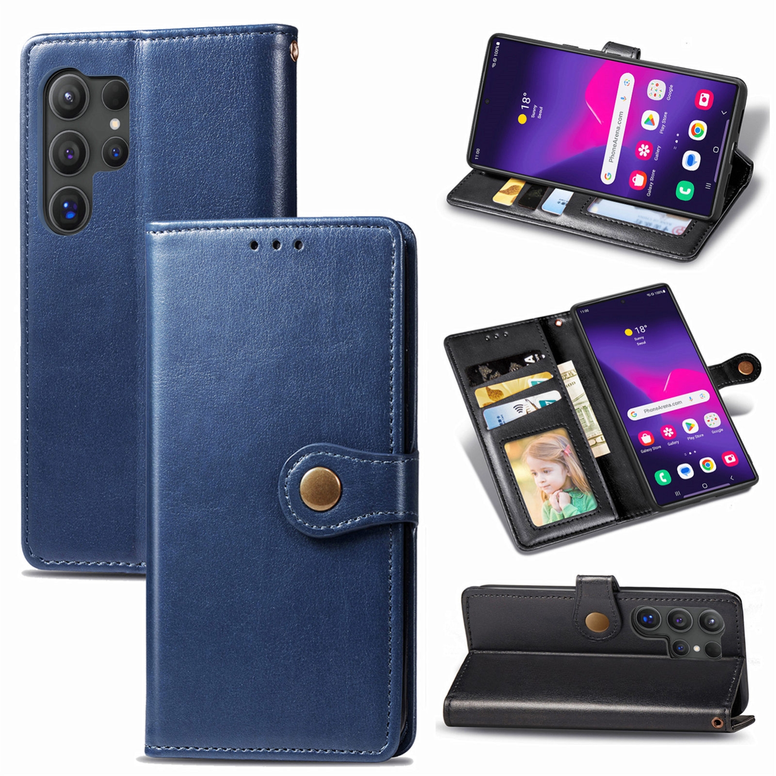 For Samsung Galaxy S24 Ultra 5G Retro Solid Color Buckle Leather Phone Case(Blue) For Samsung Galaxy S24 Ultra 5G Retro Solid Color Buckle Leather Phone Case(Blue)