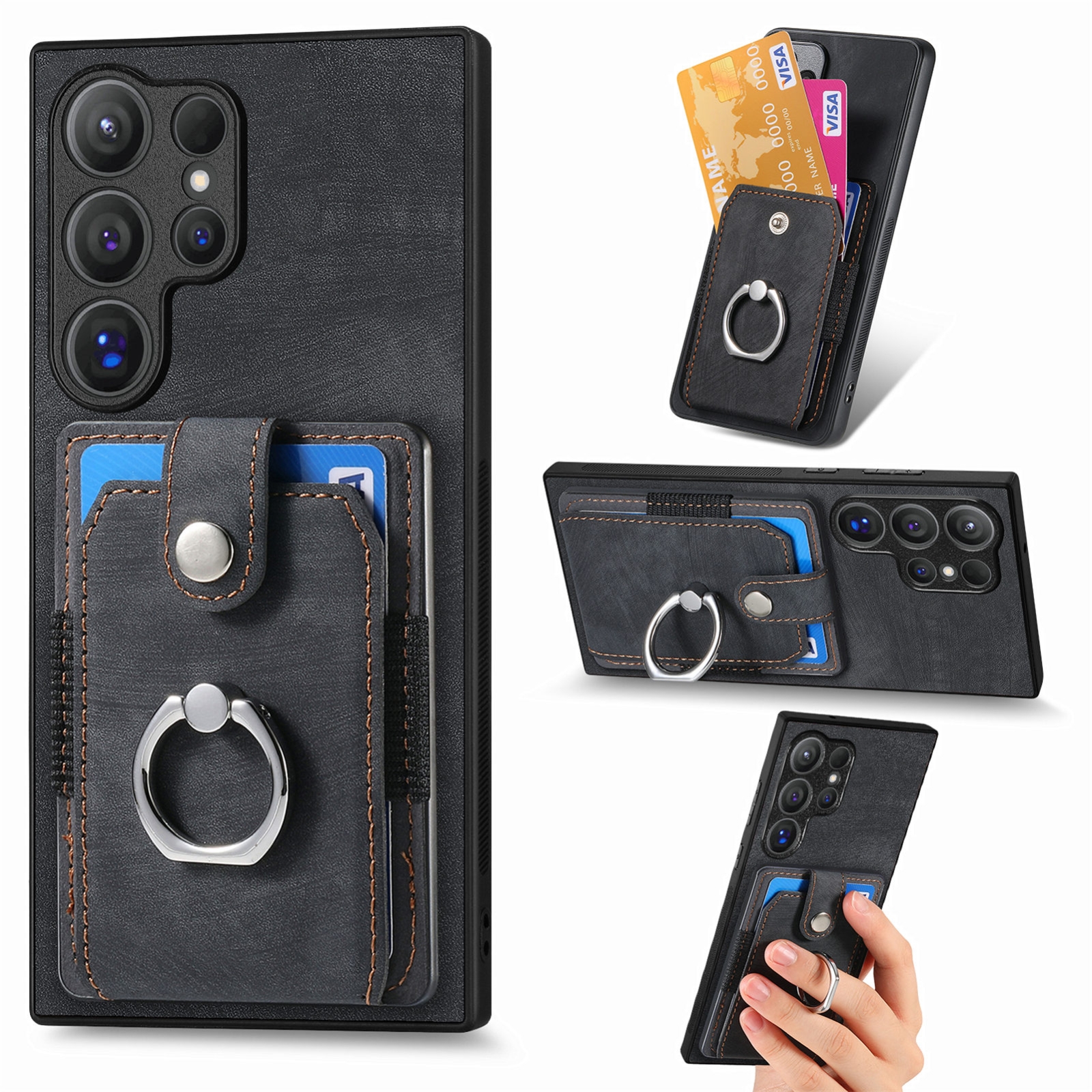 For Samsung Galaxy S24 Ultra 5G Retro Skin-feel Ring Card Wallet Phone Case(Black) For Samsung Galaxy S24 Ultra 5G Retro Skin-feel Ring Card Wallet Phone Case(Black)