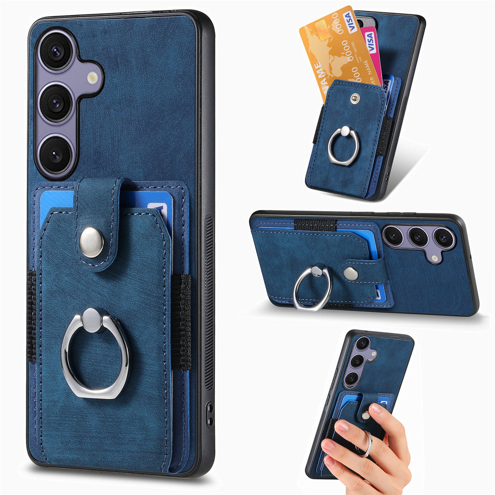 For Samsung Galaxy S25+ 5G Retro Skin-feel Ring Card Wallet Phone Case(Blue) For Samsung Galaxy S25+ 5G Retro Skin-feel Ring Card Wallet Phone Case(Blue)