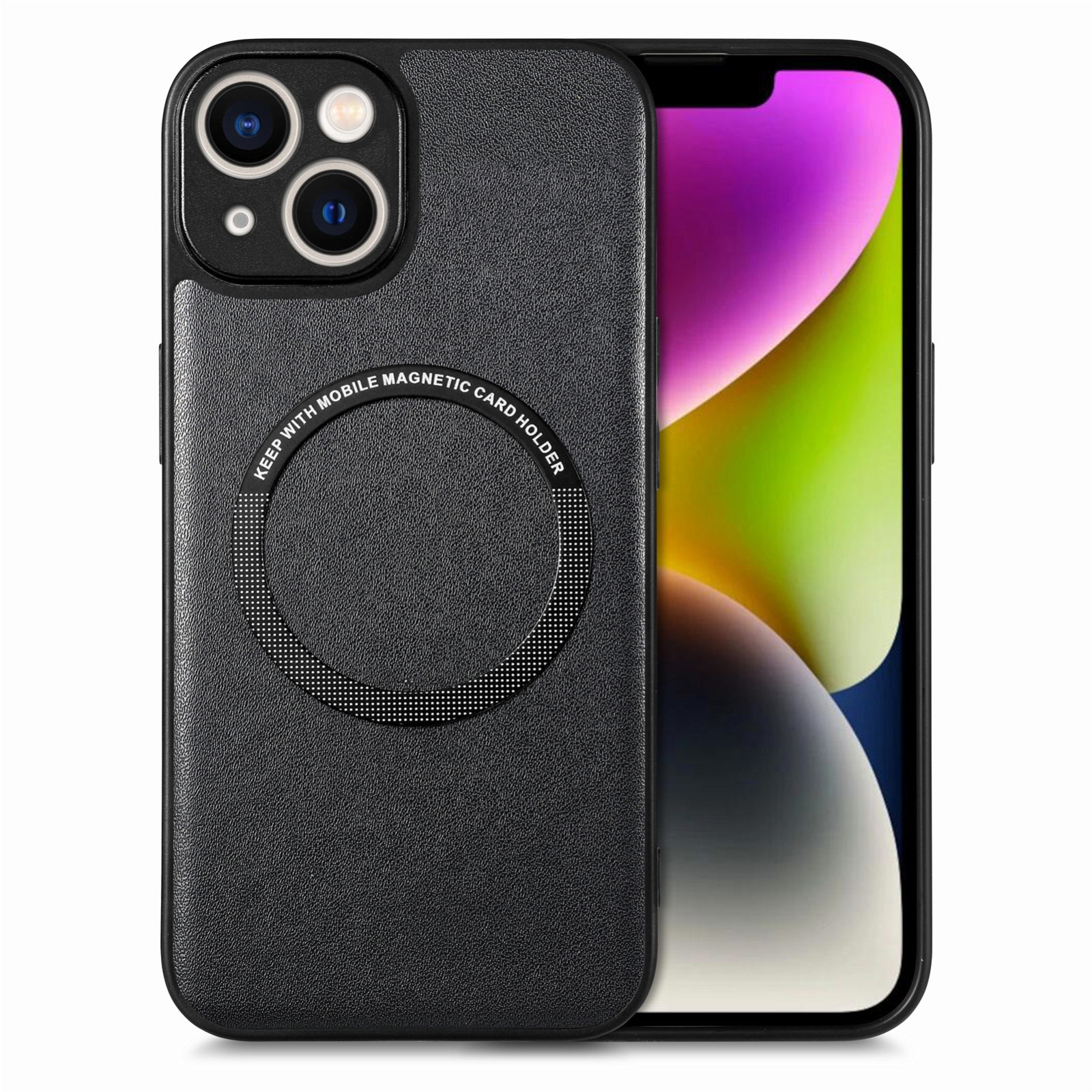 For iPhone 14 Plus Solid Color Leather Skin Back Cover Phone Case(Black) For iPhone 14 Plus Solid Color Leather Skin Back Cover Phone Case(Black)