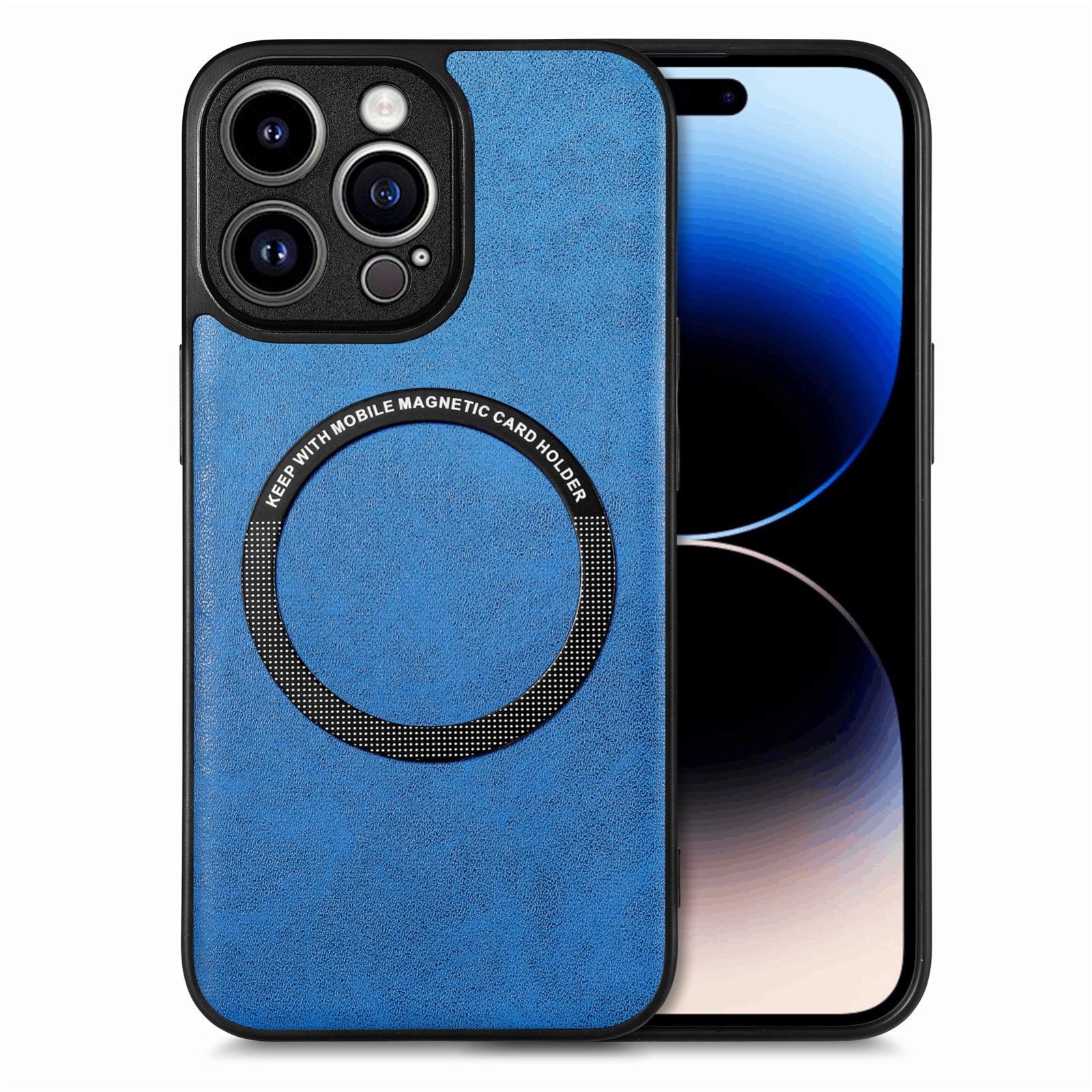 For iPhone 14 Pro Solid Color Leather Skin Back Cover Phone Case(Blue) For iPhone 14 Pro Solid Color Leather Skin Back Cover Phone Case(Blue)