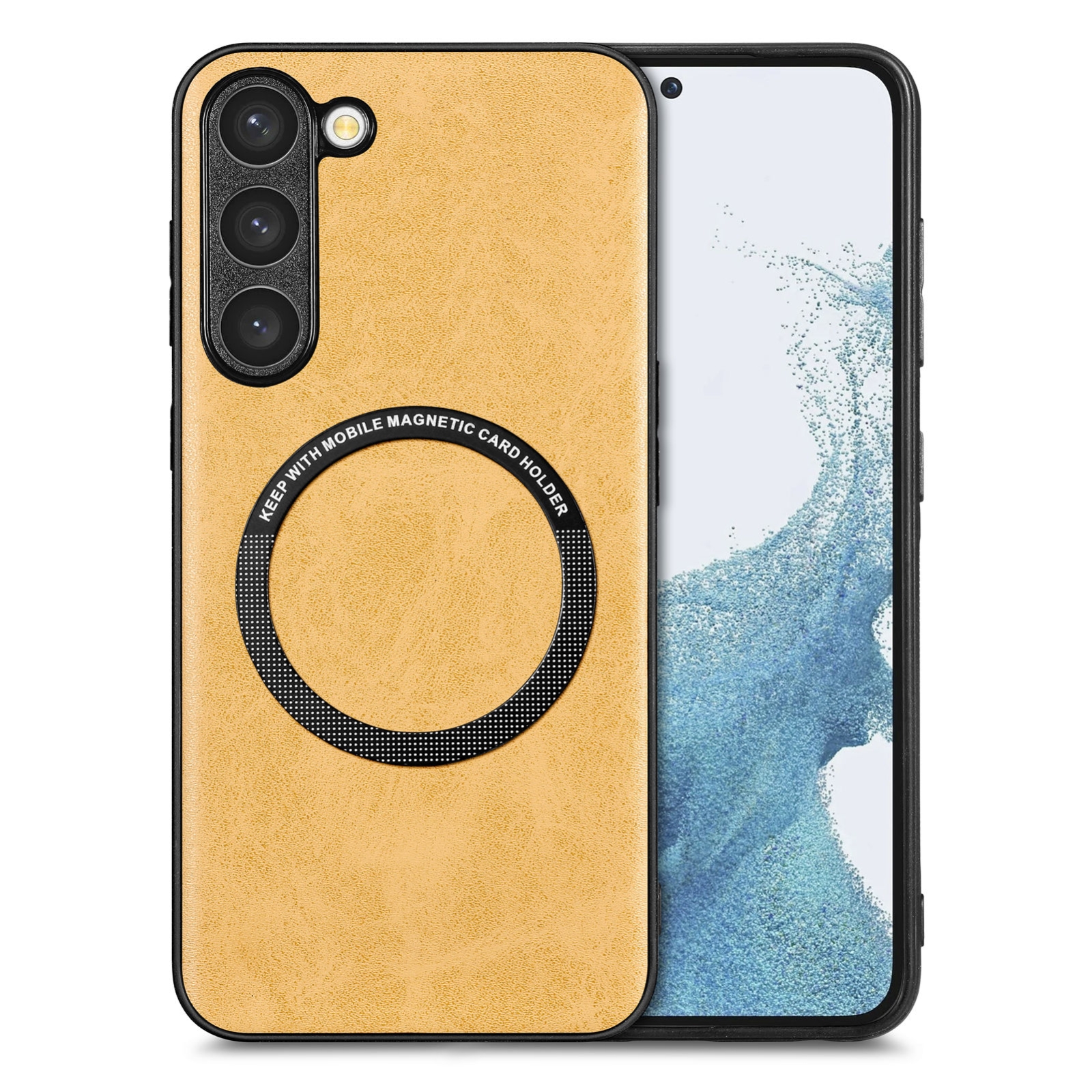 For Samsung Galaxy S22 5G Solid Color Leather Skin Back Cover Phone Case(Yellow)