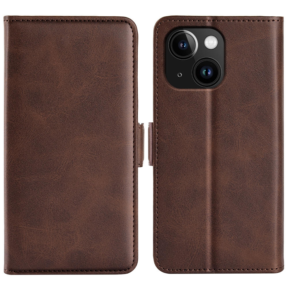 For iPhone 15 Plus Dual-side Magnetic Buckle Horizontal Flip Leather Phone Case(Brown)