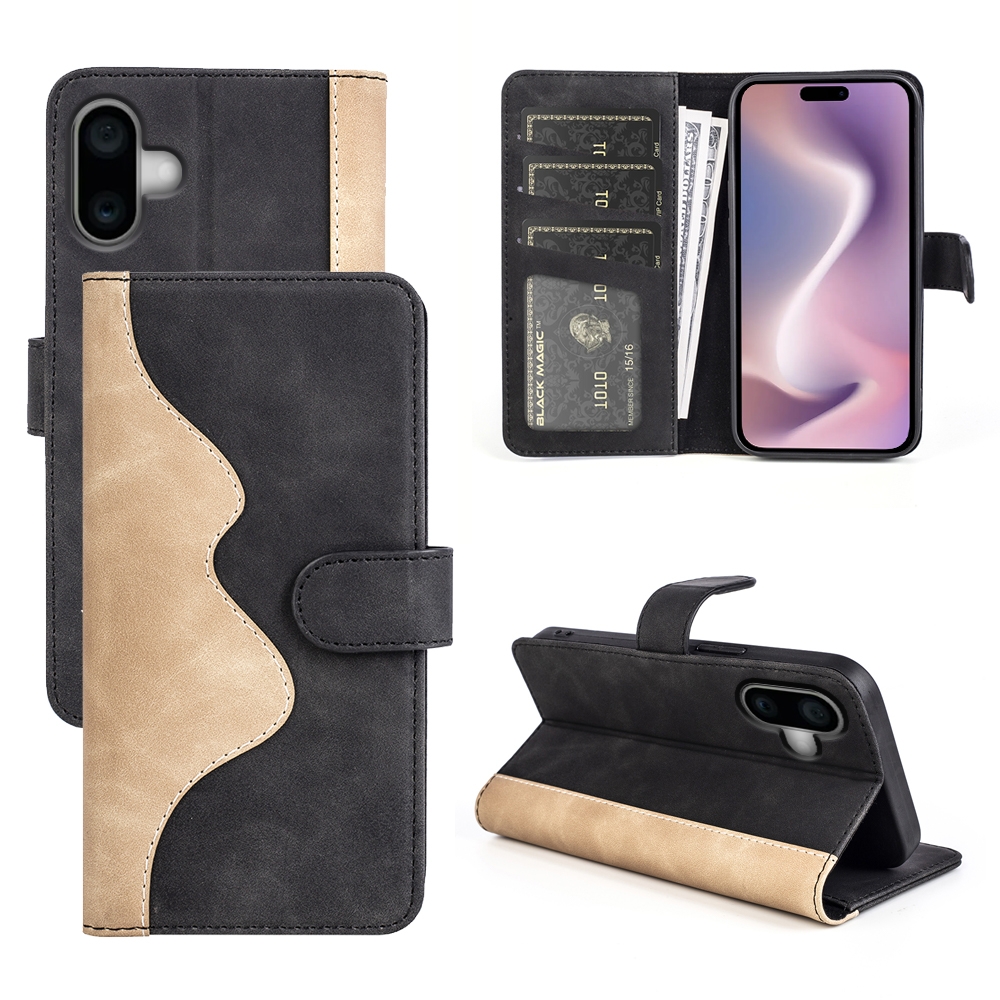 For iPhone 16 Plus Stitching Horizontal Flip Leather Phone Case(Black) For iPhone 16 Plus Stitching Horizontal Flip Leather Phone Case(Black)
