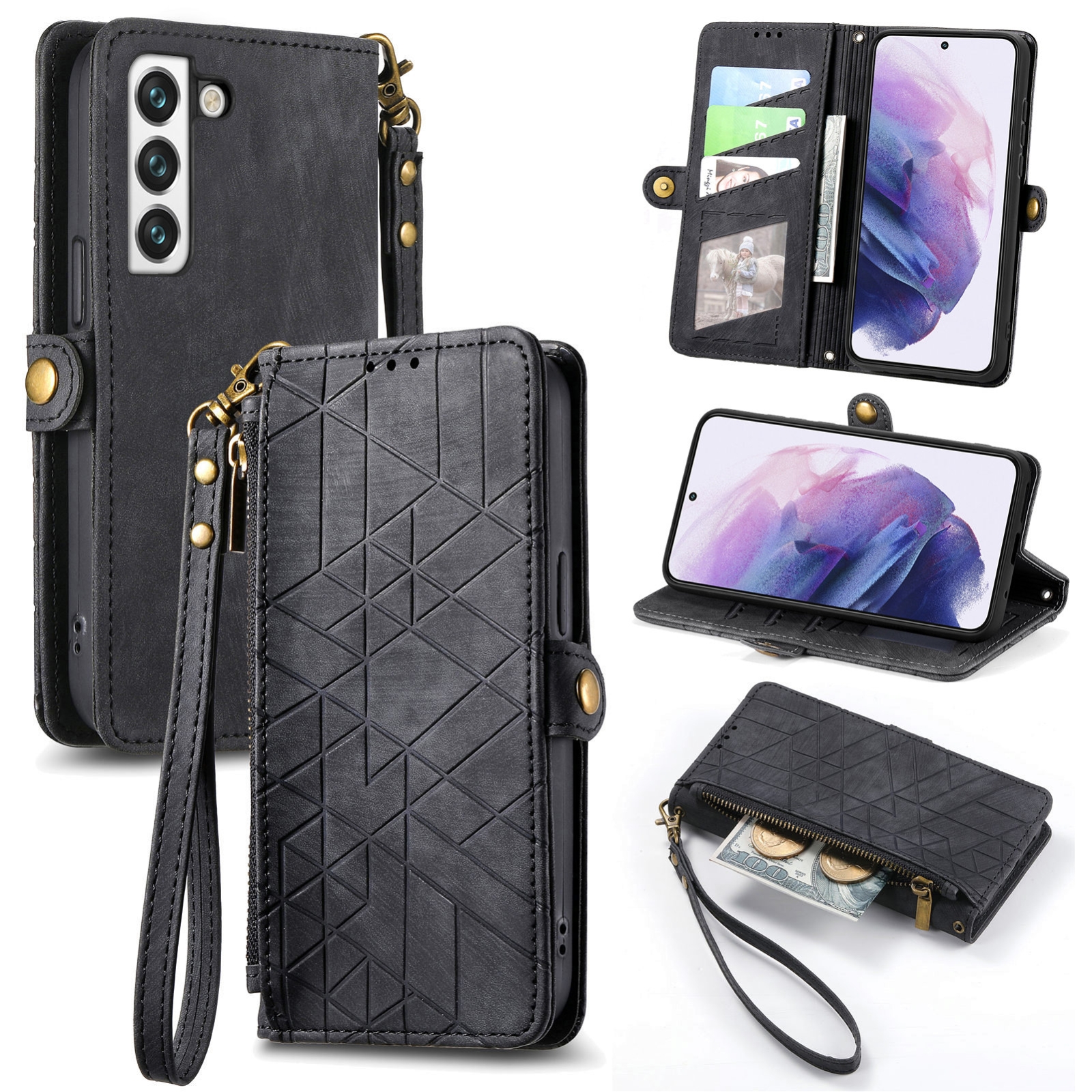 For Samsung Galaxy S21 Ultra 5G Geometric Zipper Wallet Side Buckle Leather Phone Case(Black) For Samsung Galaxy S21 Ultra 5G Geometric Zipper Wallet Side Buckle Leather Phone Case(Black)