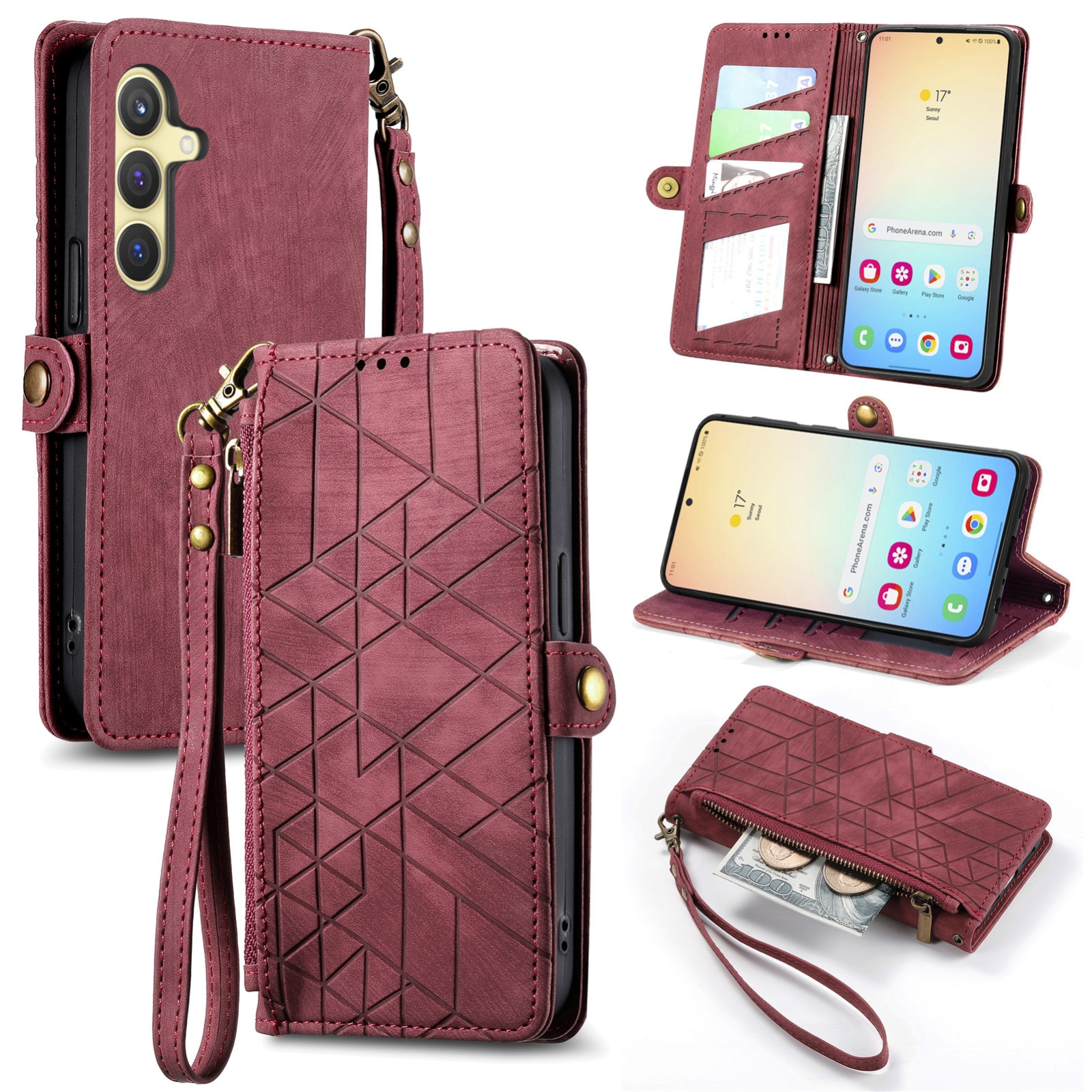 For Samsung Galaxy S24 5G Geometric Zipper Wallet Side Buckle Leather Phone Case(Red) For Samsung Galaxy S24 5G Geometric Zipper Wallet Side Buckle Leather Phone Case(Red)