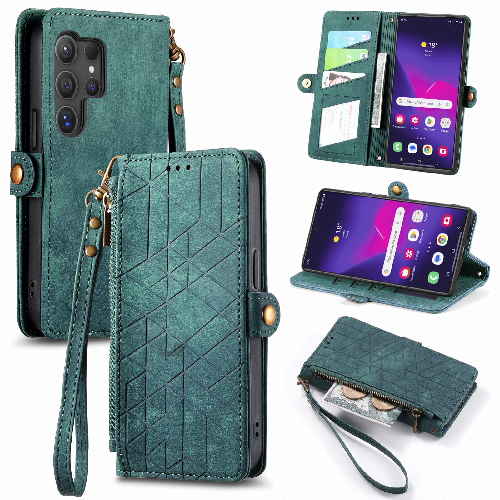 For Samsung Galaxy S24 Ultra 5G Geometric Zipper Wallet Side Buckle Leather Phone Case(Green) For Samsung Galaxy S24 Ultra 5G Geometric Zipper Wallet Side Buckle Leather Phone Case(Green)