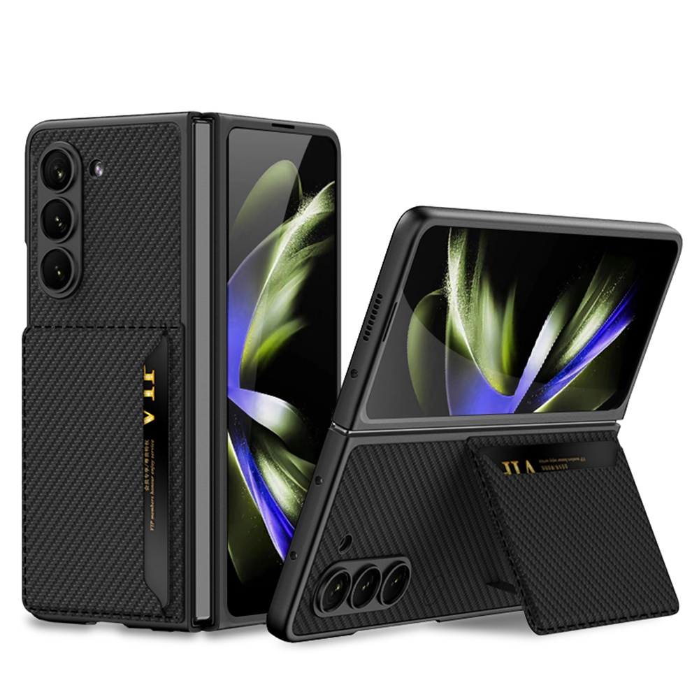 For Samsung Galaxy Z Fold5 5G Genuine Leather Plain Skin Card Slots Back Cover Phone Case(Carbon fiber) For Samsung Galaxy Z Fold5 5G Genuine Leather Plain Skin Card Slots Back Cover Phone Case(Carbon fiber)